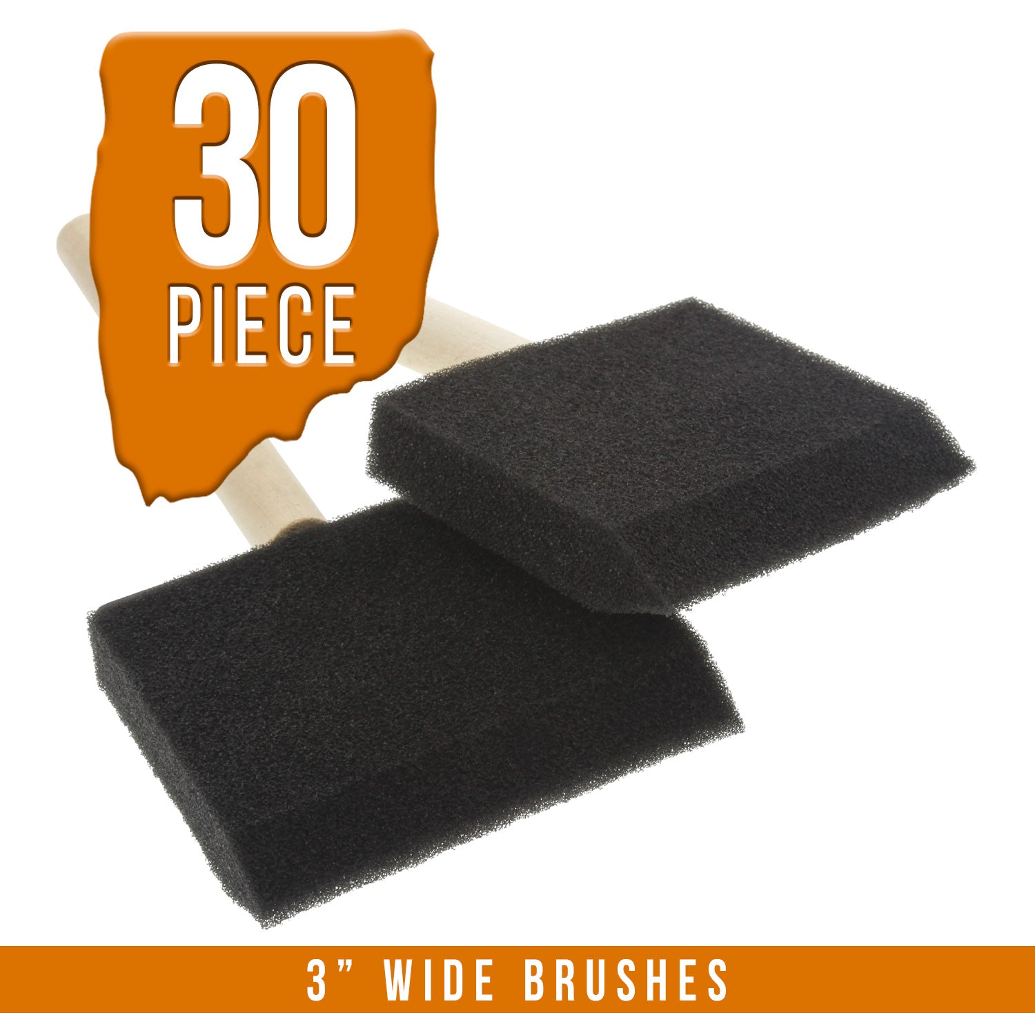 3 Inch Foam Sponge Wood Handle Paint Brush Set - Super Value Pack of 30 - Lightweight & Durable for Acrylics, Stains, Varnishes - Perfect for DIY Crafts, Home Painting & Art Projects