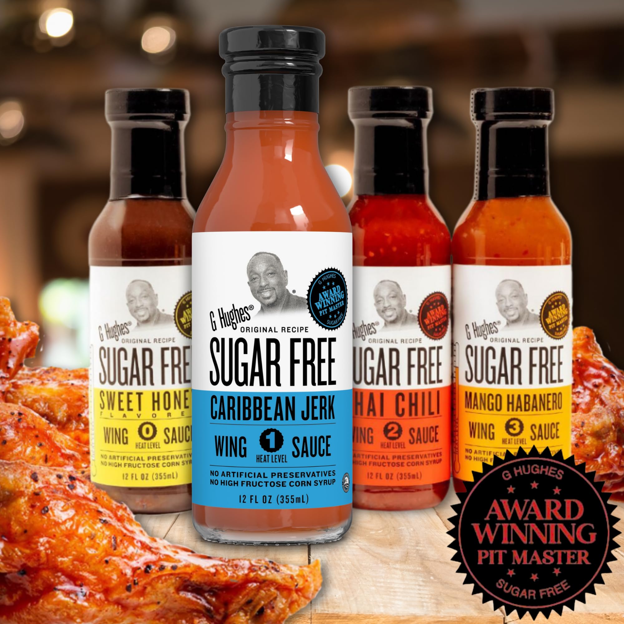 G Hughes Sugar Free Caribbean Jerk Wing Sauce - Gluten Free Jerk Marinade & BBQ Sauce for Grilling, Chicken Wings, Ribs - 12 Oz (3 Pack)