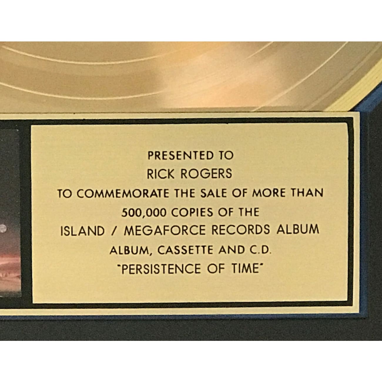 Anthrax Persistence Of Time RIAA Certified Gold Album Award - Perfect for Metal Music Collectors & Home Decor