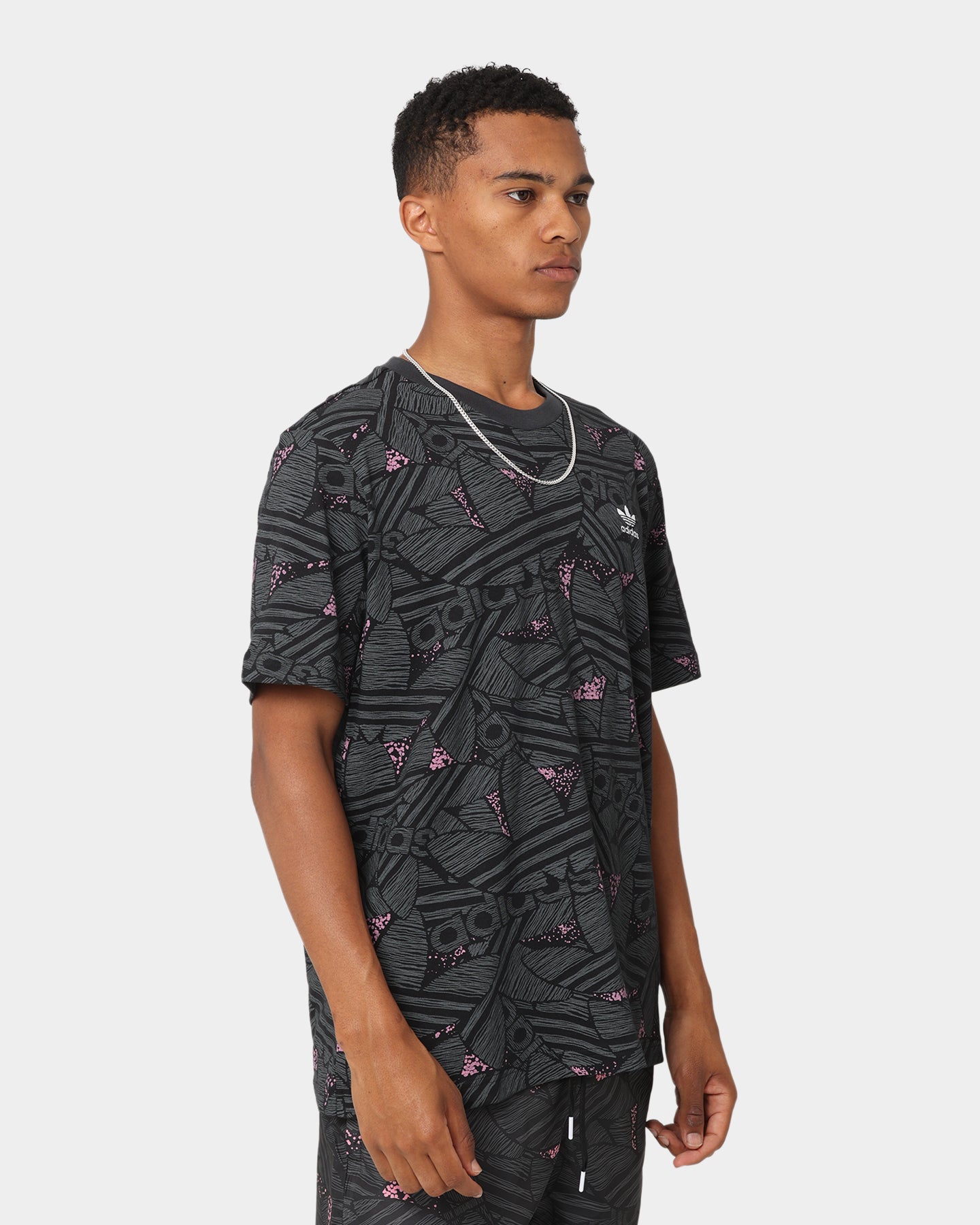 Adidas Trefoil All Over Print T-Shirt for Men & Women - Black/Grey - Size 6 - Casual Streetwear & Gym Wear