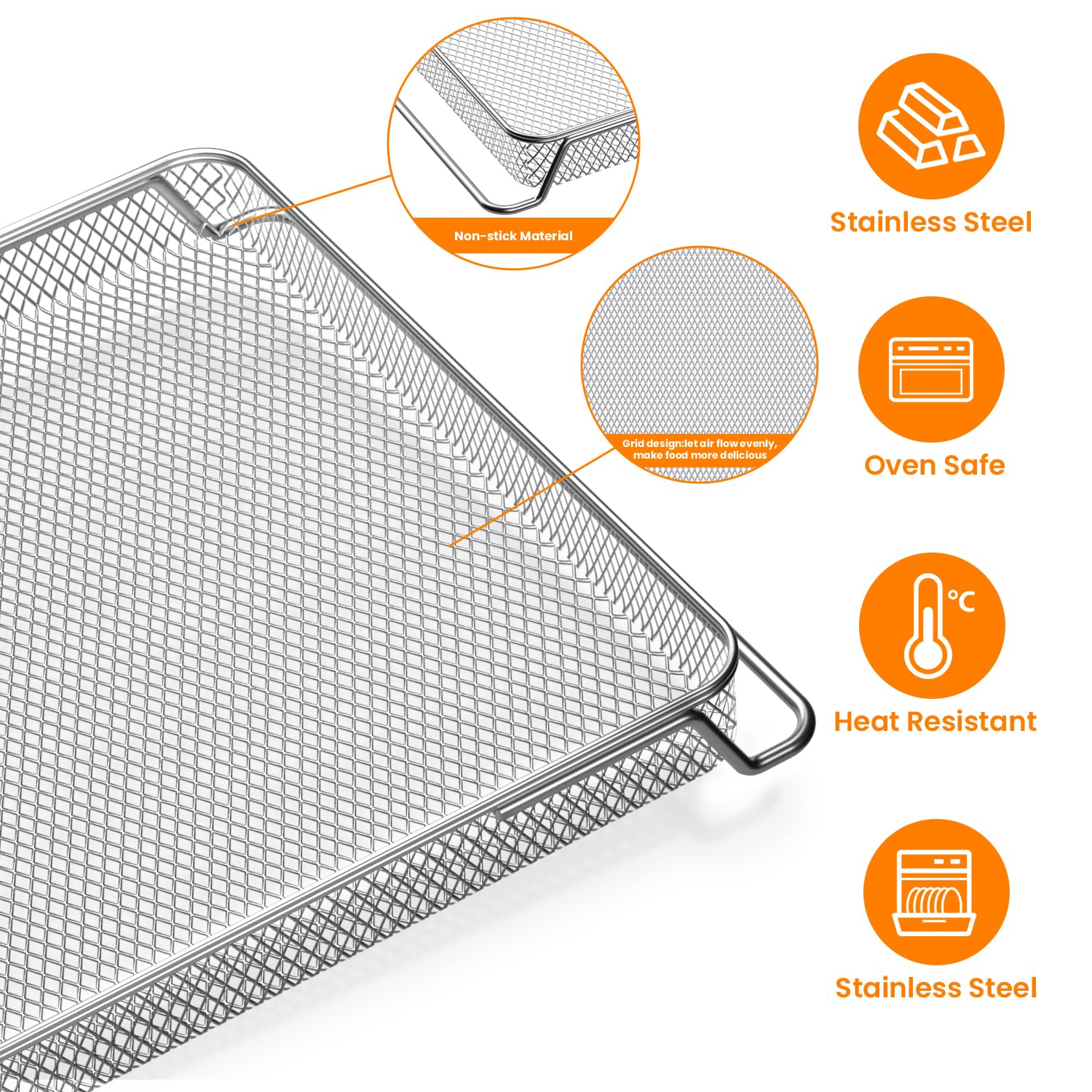 Original Replacement Air Fryer Basket & Baking Trays for Ninja DT201/DT251 Foodi Digital Air Fryer Oven - Stainless Steel Accessories | Perfect for Roasting, Baking & Air Frying Chicken Wings, Fries & Vegetables