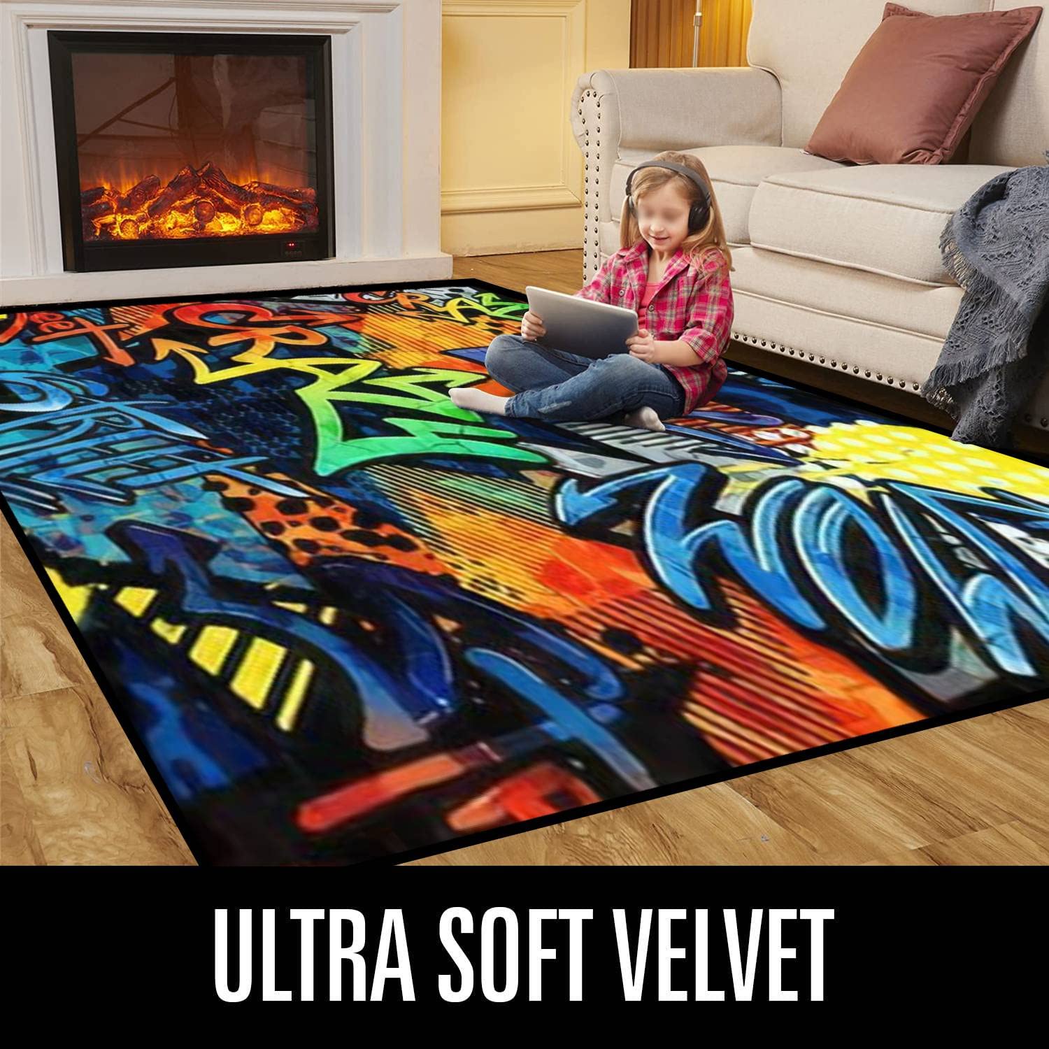 Modern Abstract Area Rugs for Living Room, Kitchen, Bedroom - Stain Resistant Carpet Mat with Graffiti Pattern & Paint Drips - Rectangular Home Decor for Dorm, Office, Nursery & Entryway