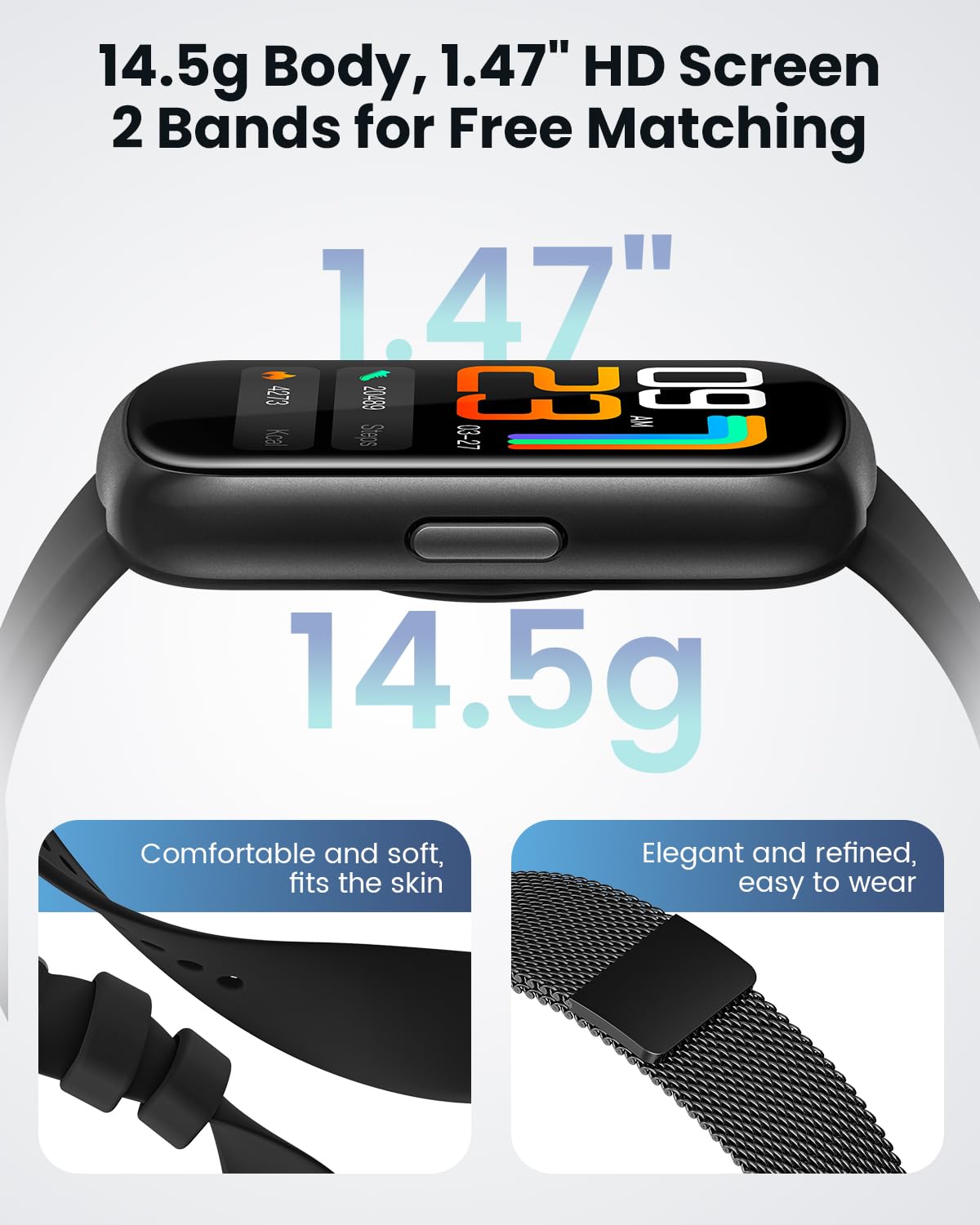 Smart Fitness Tracker Watch for Women & Men - 24/7 Heart Rate Monitor, Blood Oxygen & Sleep Tracker, Waterproof Activity Tracker with Calorie & Distance Pedometer, Compatible with Android & iPhone - Perfect for Workouts, Running & Daily Health Monitoring