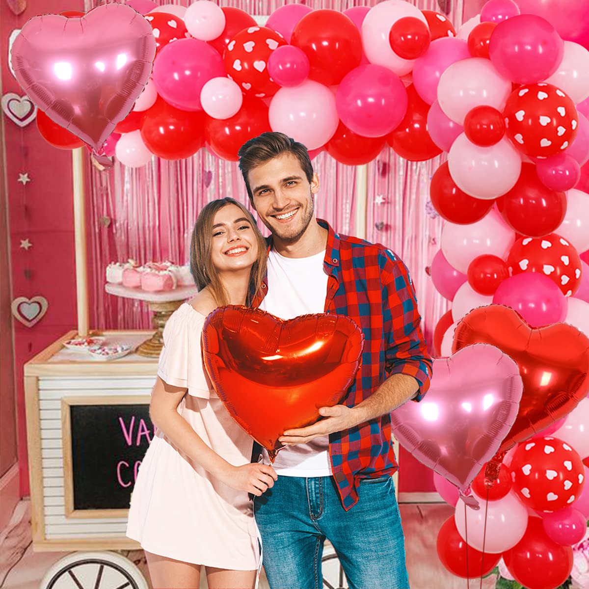 Valentine's Day Birthday Balloon Garland Kit - Red & Pink Heart Balloons, Happy Birthday Banner, Party Decorations for Valentine's Day, Anniversary, Bridal Shower & Romantic Home Decor