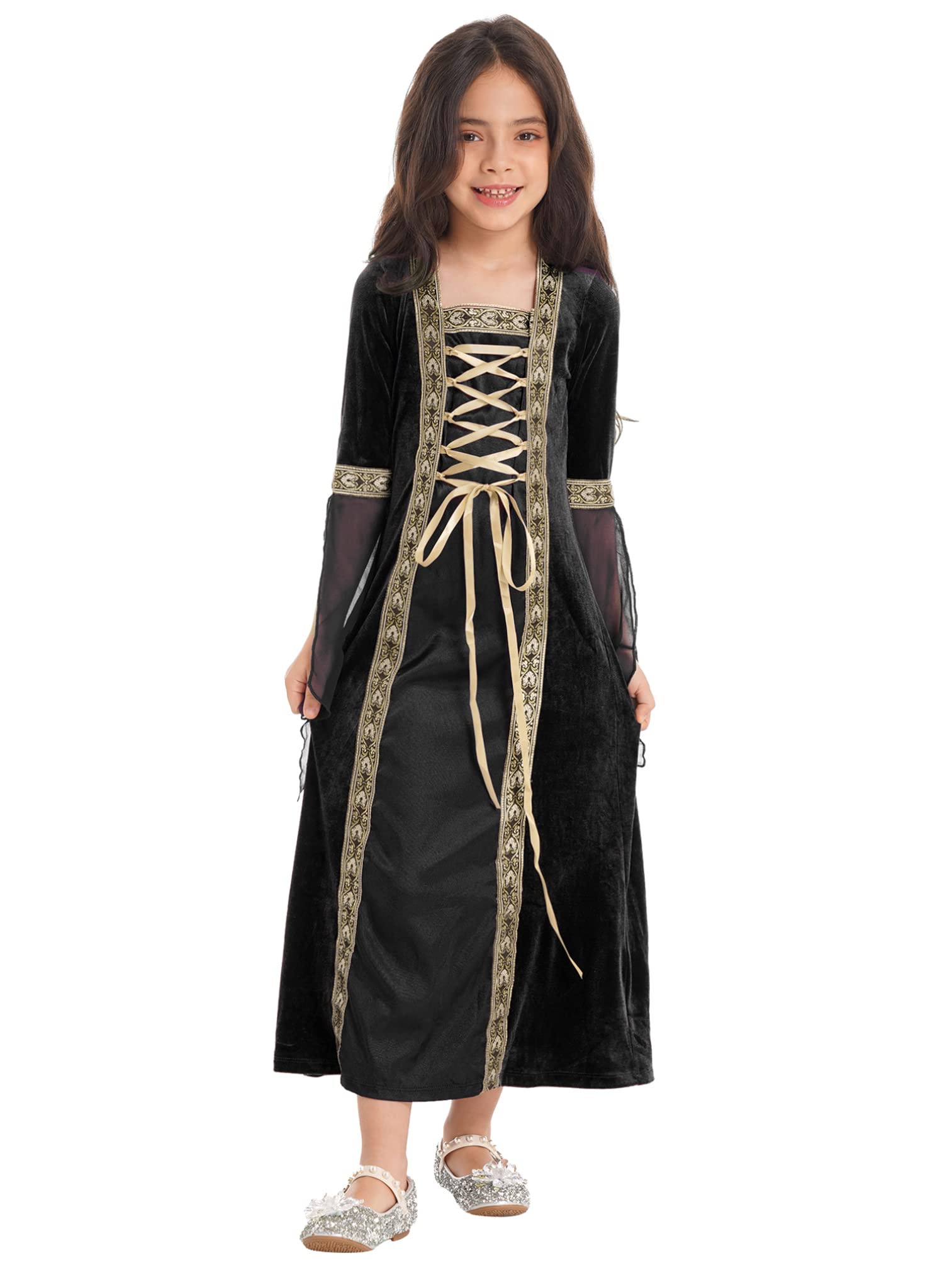 Agoky Renaissance Medieval Princess Costume for Girls - Vintage Halloween Carnival Party Dress Up Gown - Perfect for Halloween, Cosplay, and Themed Birthday Parties