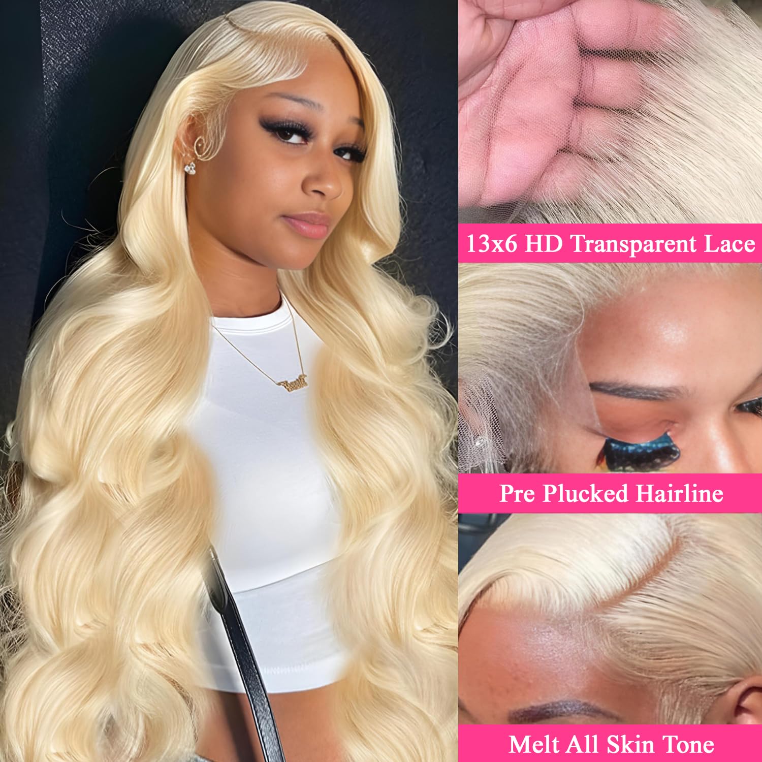 613 Blonde 13x6 Lace Front Wig Human Hair 22 Inch Body Wave Pre Plucked HD Lace Frontal Wigs for Women - Perfect for Daily Wear, Cosplay, and Special Occasions