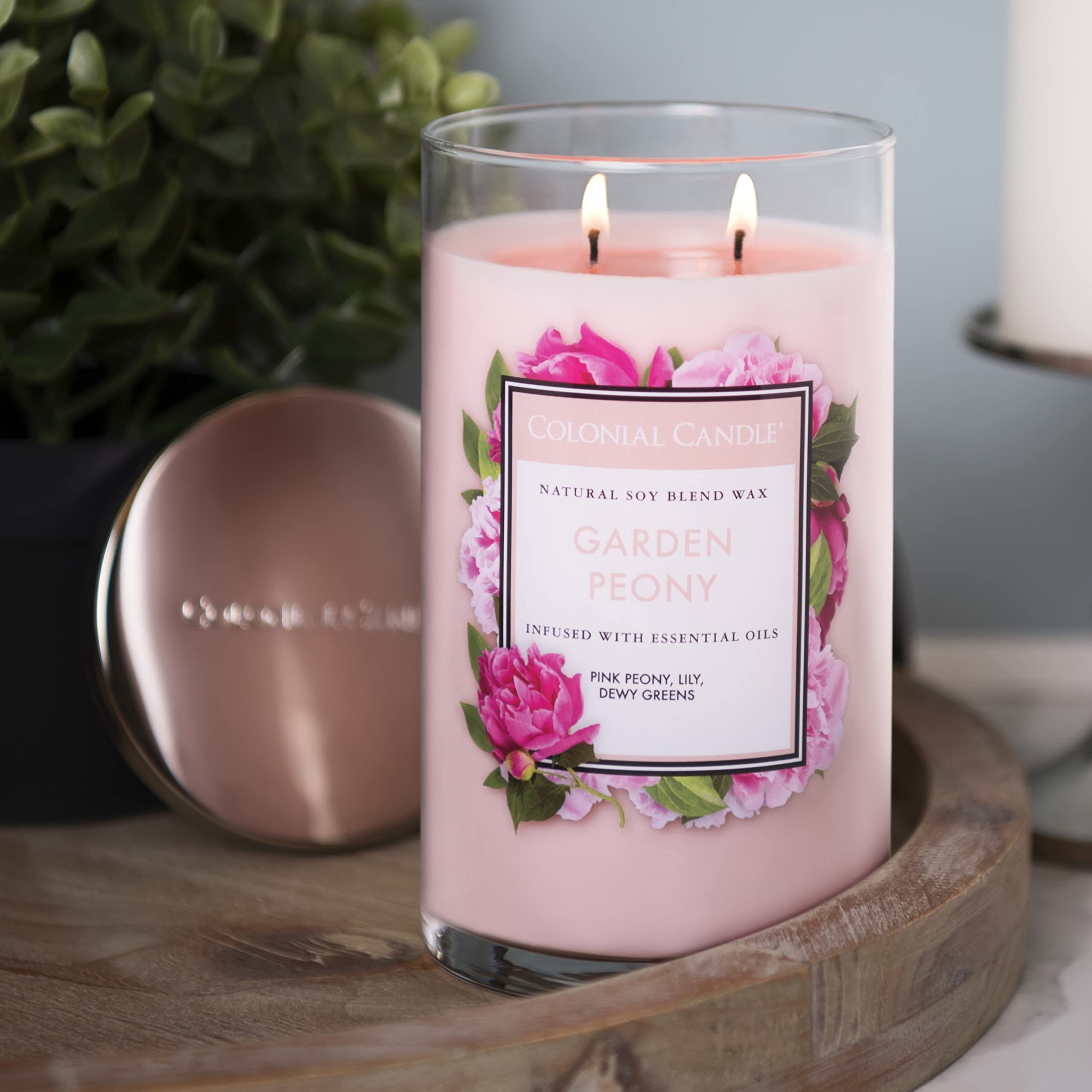 Colonial Candle Garden Peony Scented Jar Candle - 2 Wick Classic Cylinder Collection, 19oz Long Lasting 120 Hours, Red Home Decor Candle for Living Room, Bedroom & Relaxation