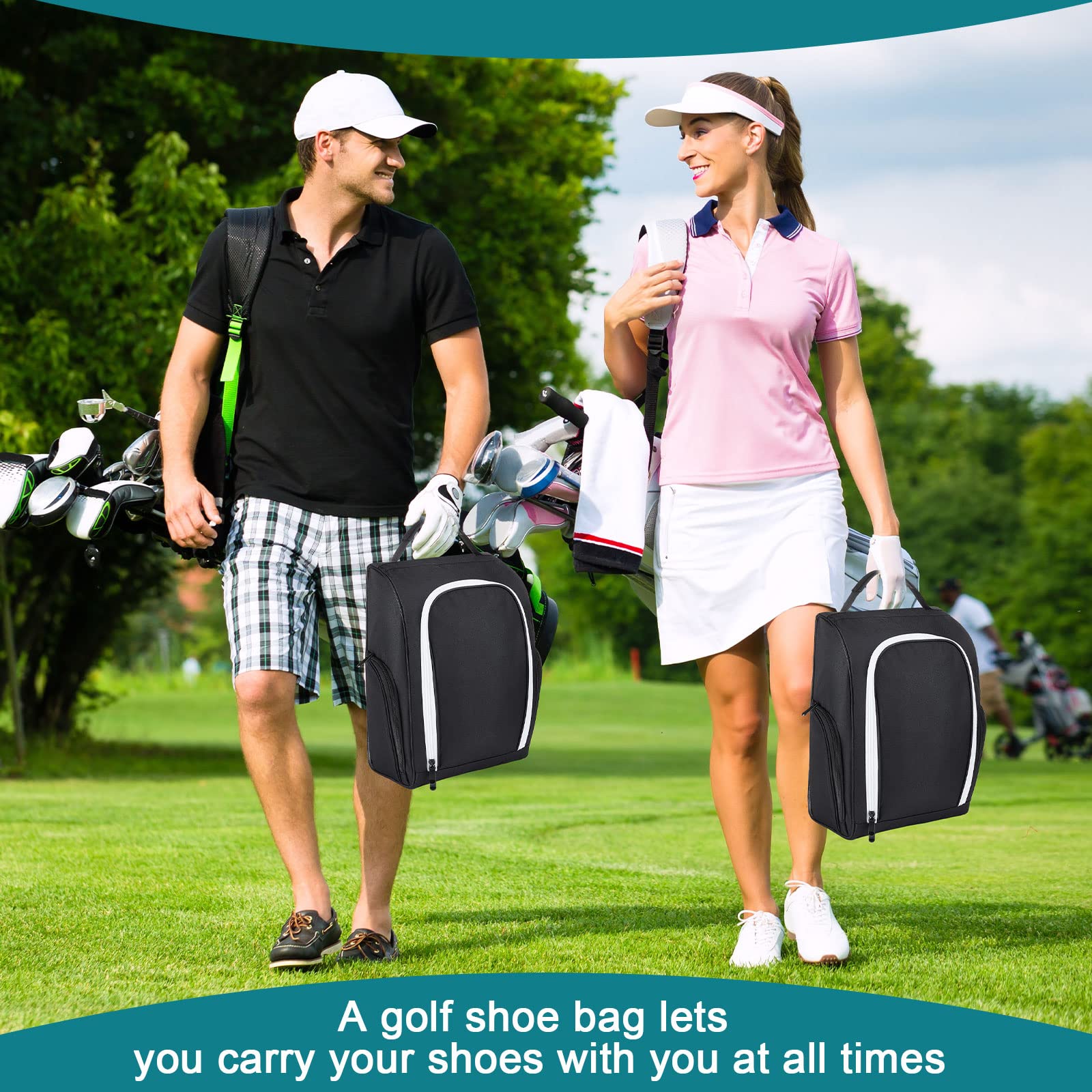 Funtery 2-Pack Golf Shoe Travel Bags - Zippered Sports Shoe Carrier with Ventilation & Exterior Pocket for Golf Balls, Tees & Socks - Durable Golf Accessories for Men & Women - Perfect for Travel, Gym & Golf Course Use