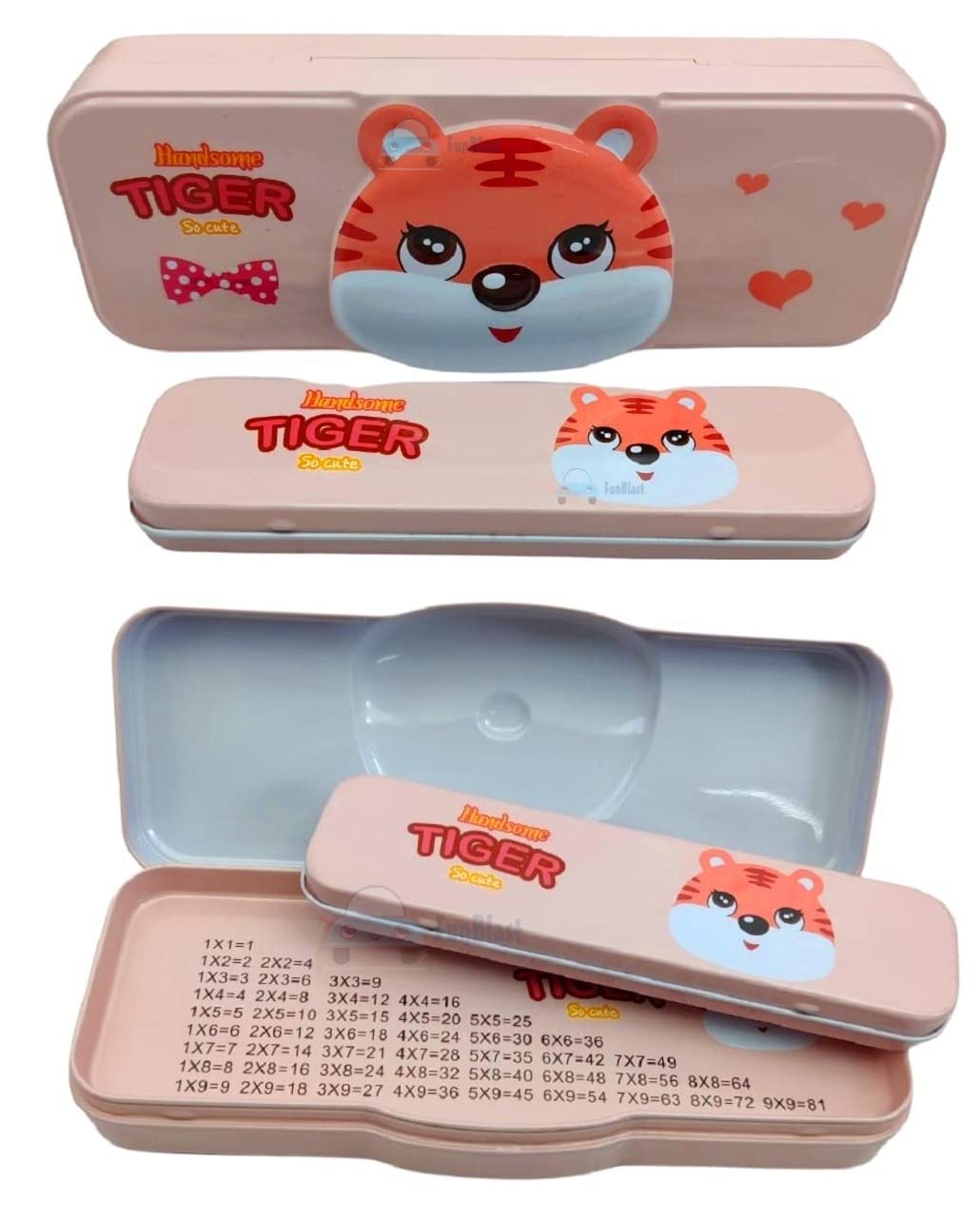FunBlast Cartoon Animal Pencil Case for Kids - Cute Metal Pen & Pencil Organizer Box with Storage Compartments, School Supplies for Girls & Boys (Pink) - Perfect for Classroom, Homework & Birthday Gifts