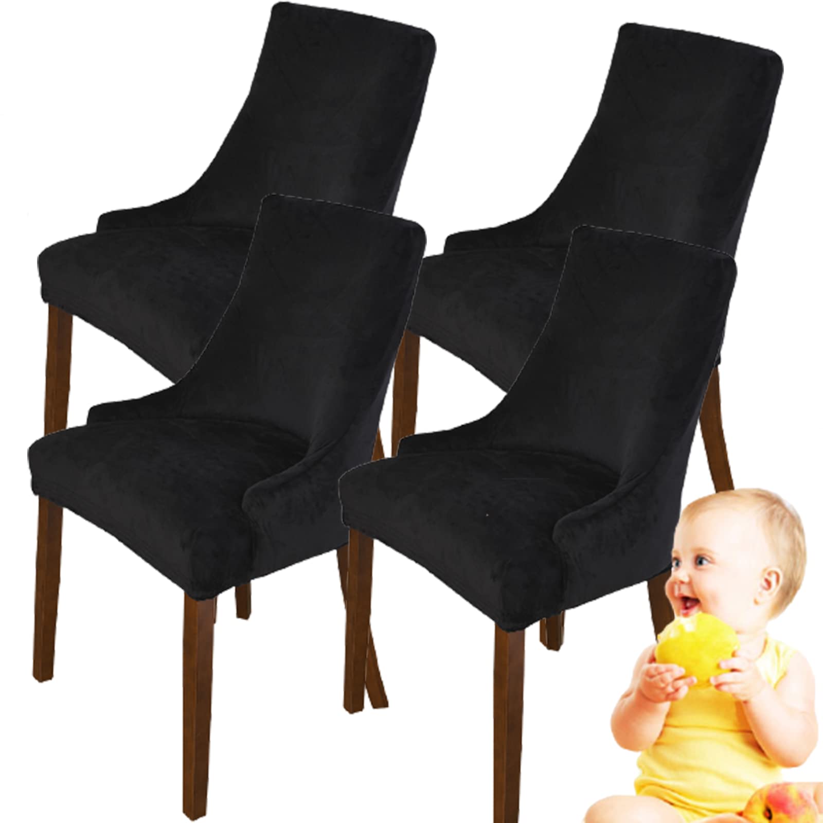 Velvet Stretch Wingback Chair Slipcover - Reusable Armchair Protector for Dining Room, Banquet & Home Decor | Machine Washable | Fits Most Chairs | Elegant Black | Perfect for Parties, Weddings & Daily Use