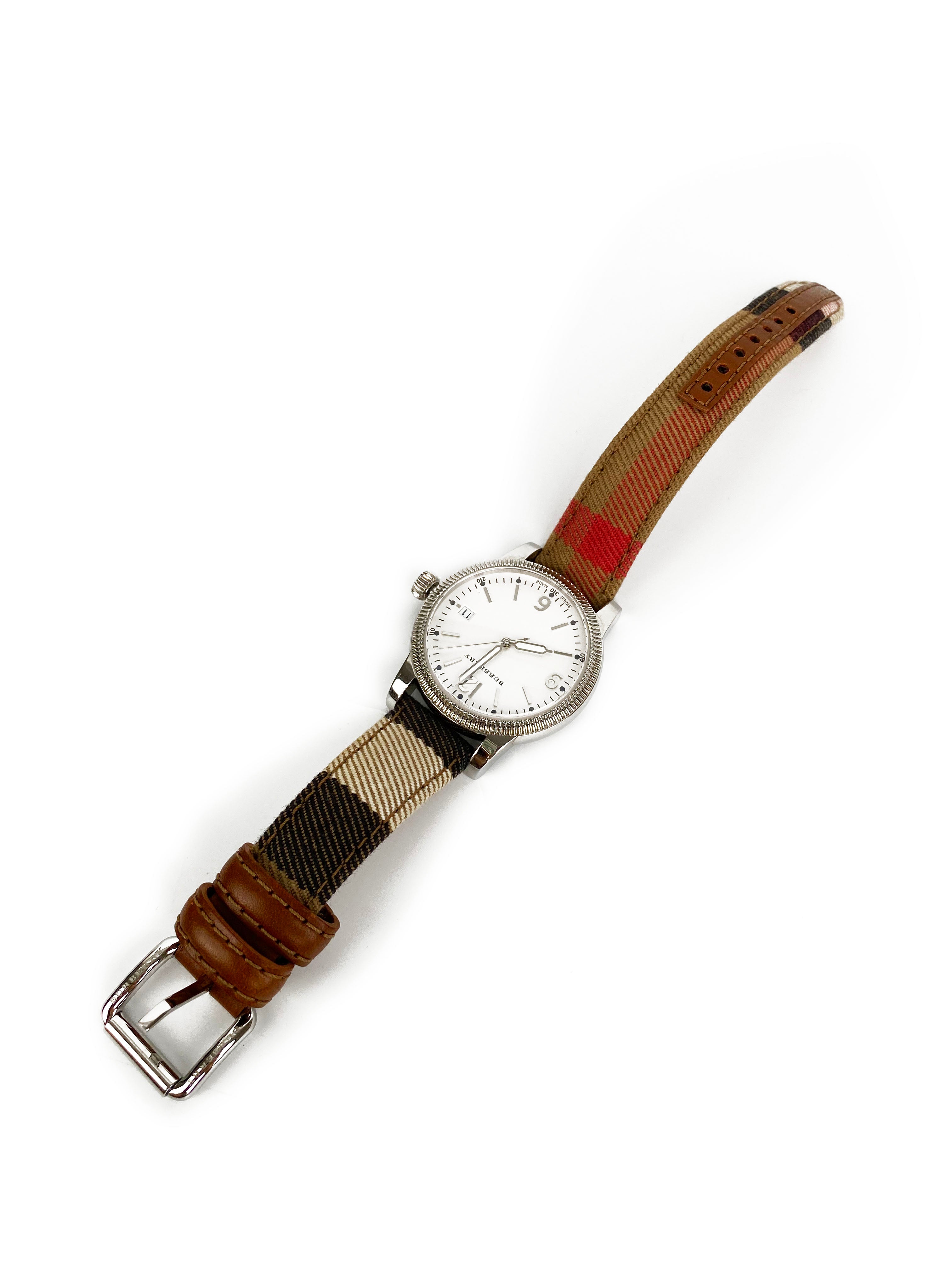 Burberry Silver Dial Check Fabric Watch for Men & Women - Luxury British Fashion Timepiece for Casual & Formal Wear