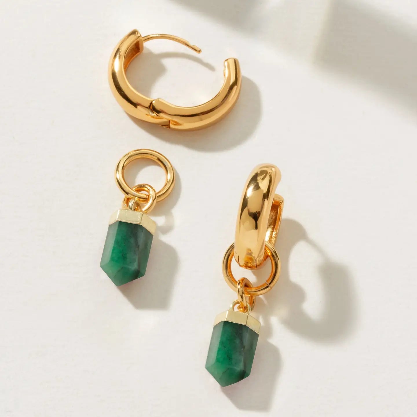 Emerald Green Interchangeable Huggie Hoop Earrings for Women - Sterling Silver Minimalist Dangle Earrings - Perfect for Everyday Wear, Office & Date Nights