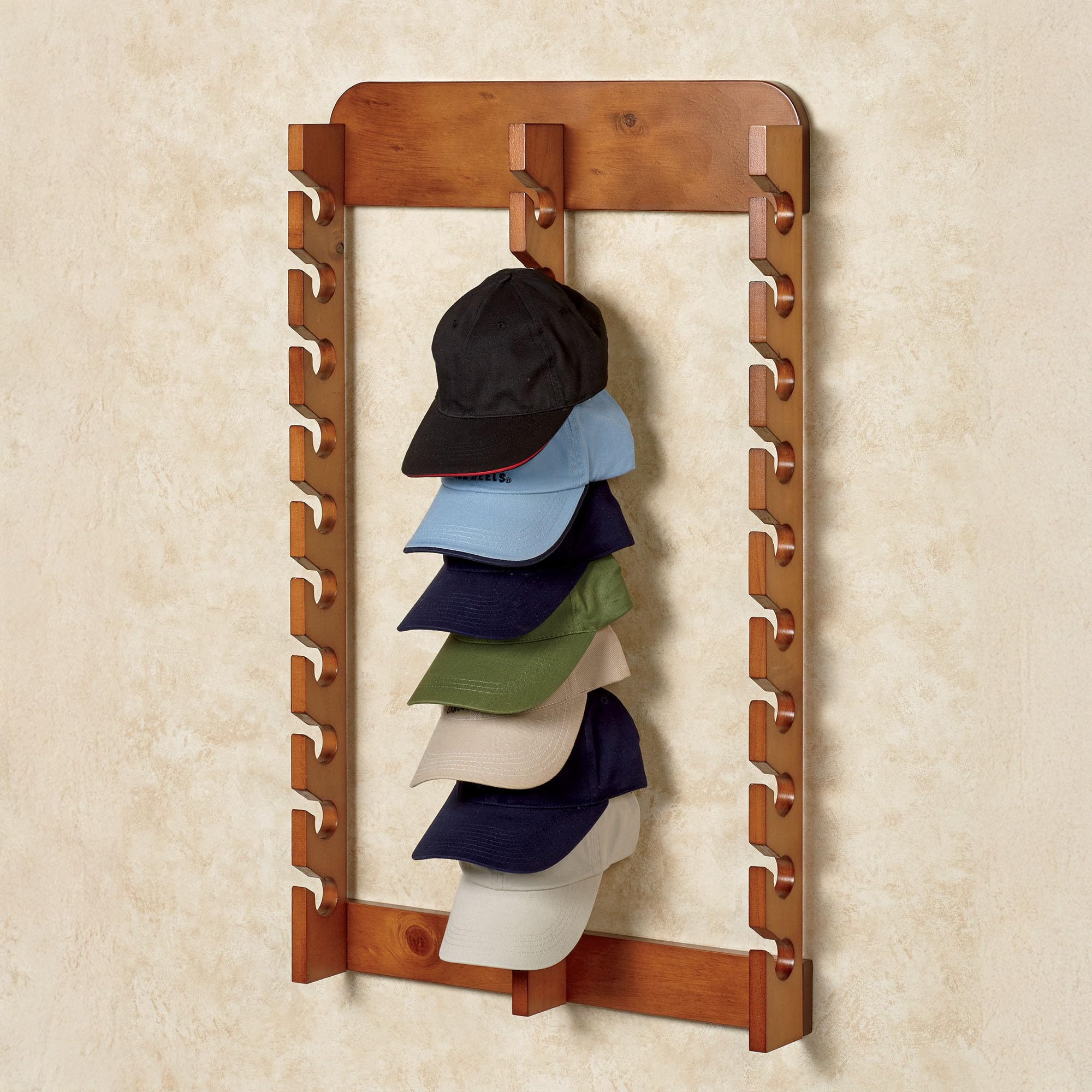 Touch of Class Wooden Ball Cap Display Wall Rack - Windsor Oak Triple 30-Slot Baseball Hat Organizer | Solid Wood Hat Storage for Bedroom, Living Room & Entryway | Perfect for Sports Caps, Fashion Hats & Collectible Display