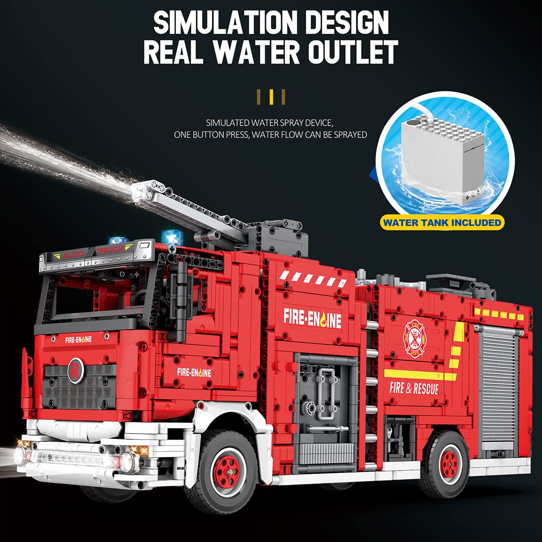 Technic Fire Truck Building Blocks Kit - 2888 Pcs Remote Control Model with Water Spraying Function, Compatible with Lego - Perfect for STEM Learning, Creative Play & Collectors