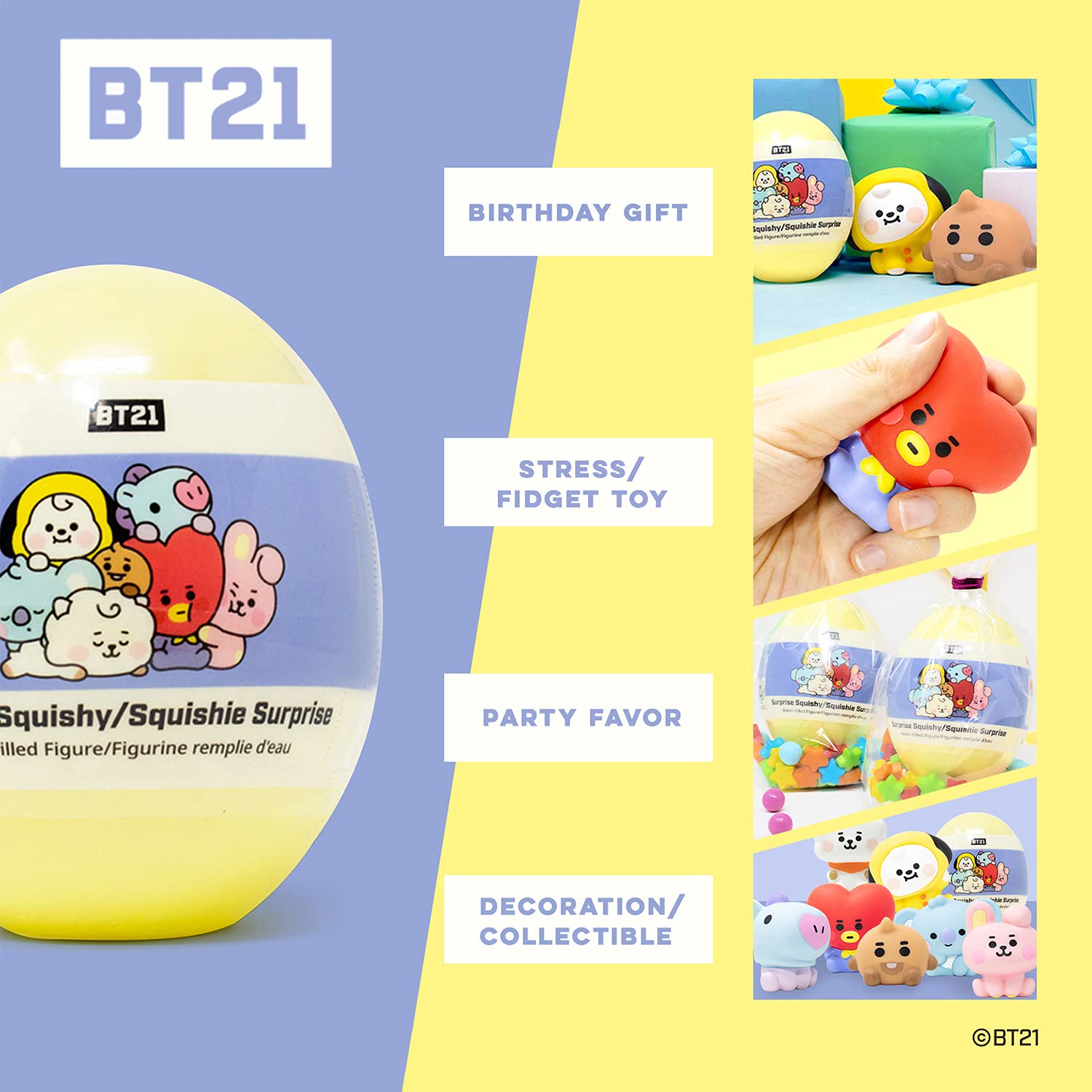 BT21 Collectible Character Keychain Squishy Toy - MANG & Baby Surprise Blind Capsule Water Filled Squishy (Random) - Cute Anime Keychain for Backpacks, Gifts & Kawaii Collections
