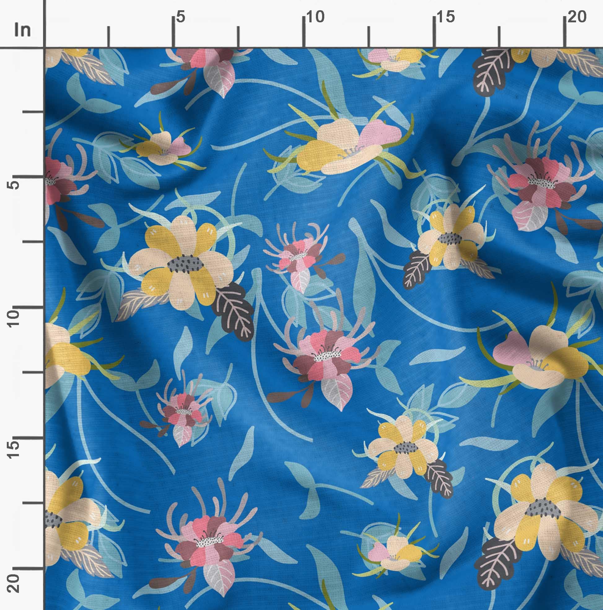 Soimoi Moss Georgette Blue Fabric by The Yard - 42 Inch Wide Printed Fabric with Artistic Leaf & Floral Design for DIY Fashion, Home Decor, and Craft Projects - Elegant Draping Material for Dresses, Curtains, and Scarf Making