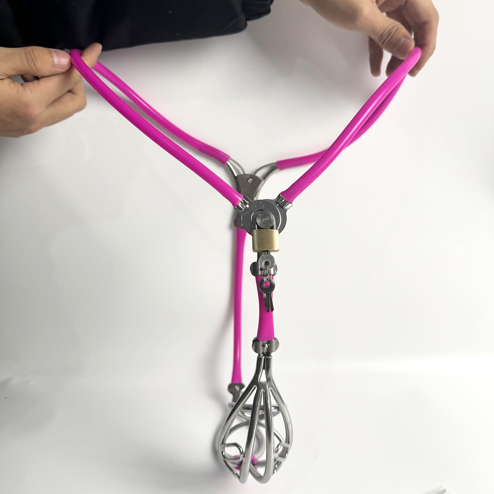Stainless Steel Male Chastity Belt Cage - Adjustable Hollow Bondage Underwear with Hole for BDSM & Lock Play (Pink, 60-90cm) | Discreet Wear Under Clothes for Everyday Use & Adult Play