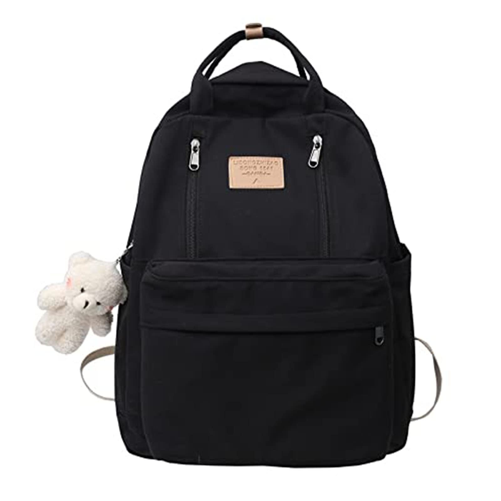 Stylish Kawaii Vintage Backpack for School Girls - Light Academia Bookbag with Plushies, Braised Pork Design, Preppy Aesthetic (Black) - Perfect for School, College, Travel & Everyday Use