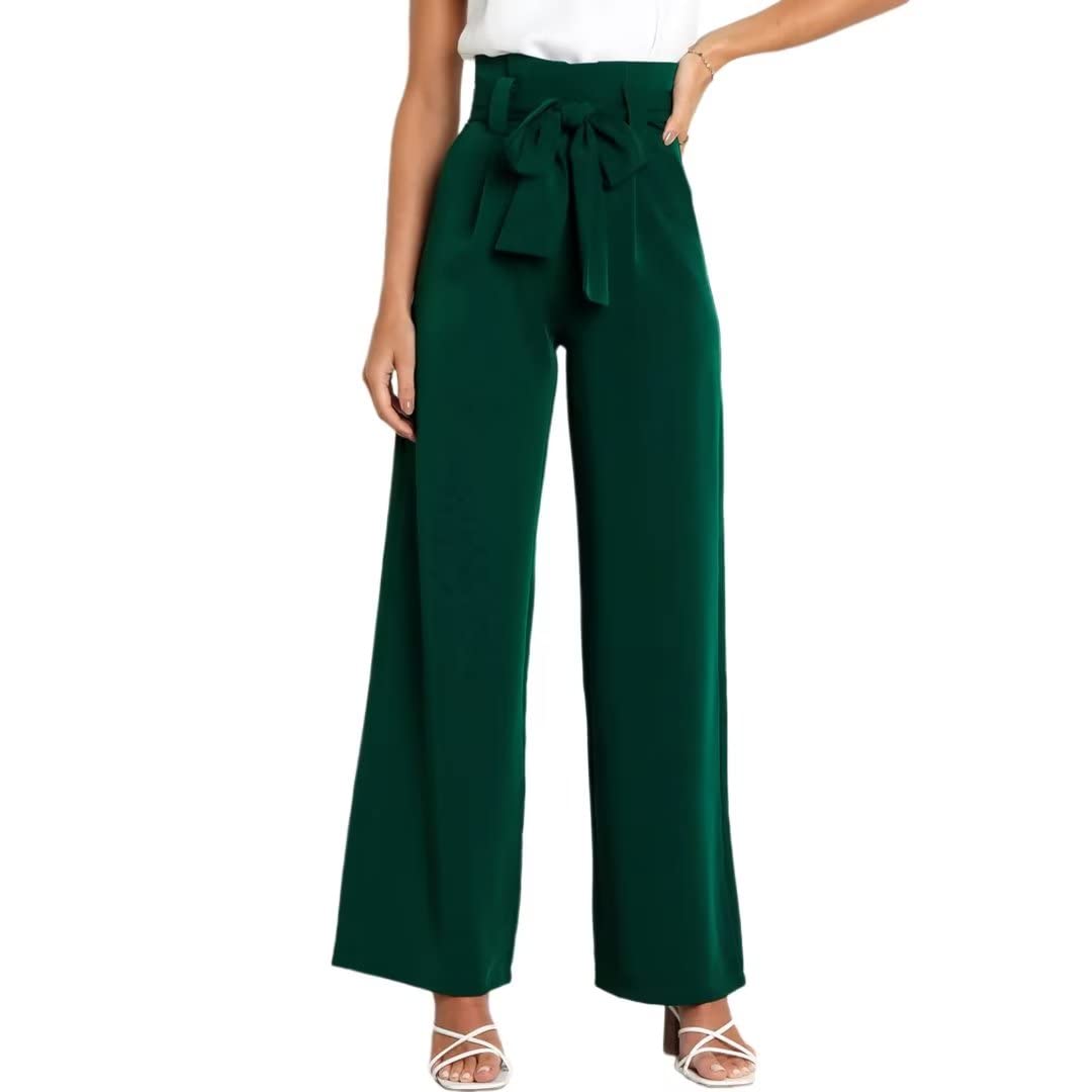 Women's Dress Pants - Wide Leg Smocked Waist Trousers with Adjustable Belt | Loose Straight Leg Flattering Pants for Office, Business Casual & Formal Occasions
