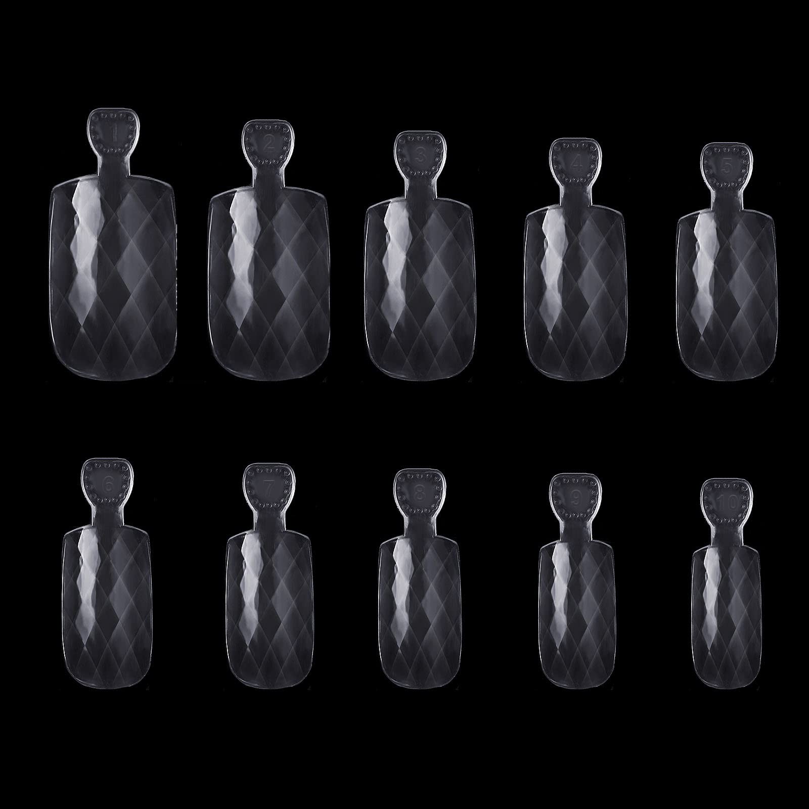 500pcs Clear 3D Rhombus Punk Style Short Square Acrylic Fake Nails - Full Cover Artificial Nail Tips for Women, DIY Nail Art & Salon Manicure - Perfect for Parties, Weddings & Everyday Wear