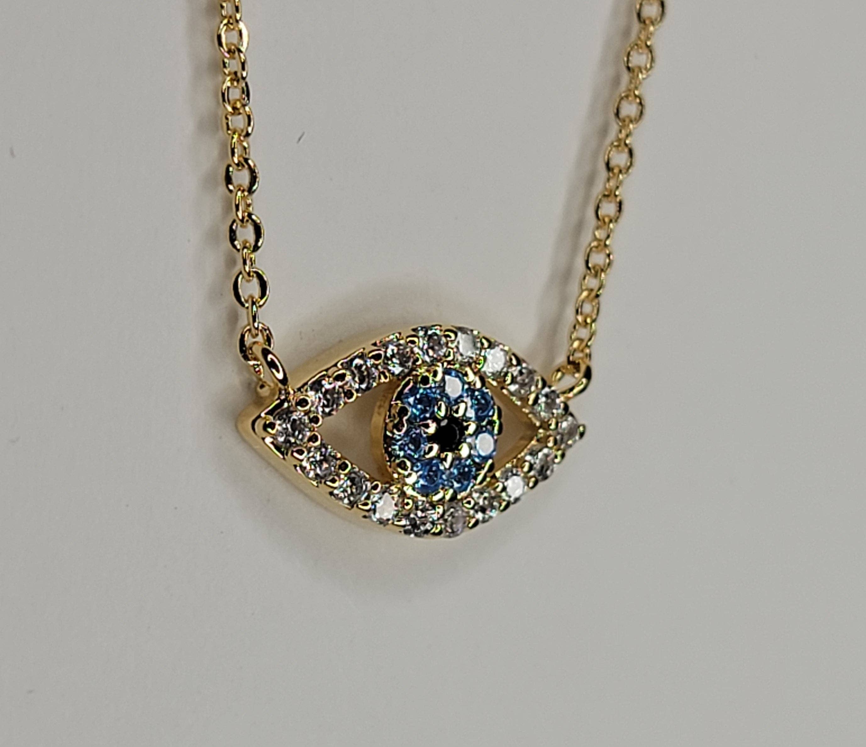 Evil Eye Necklace with Blue Cubic Zirconia Stone - Protection Jewelry for Women, Gift for Her, Spiritual & Fashion Accessory