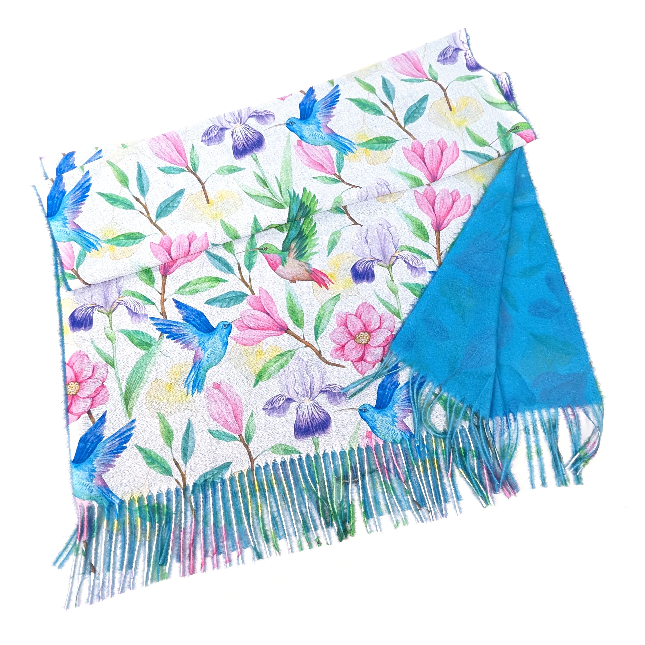 Tropical Hummingbird Pashmina Scarf - Soft Lightweight Wrap Shawl (70x180cm) for Women - Perfect for Travel, Beach Cover-Up, and Evening Outfits
