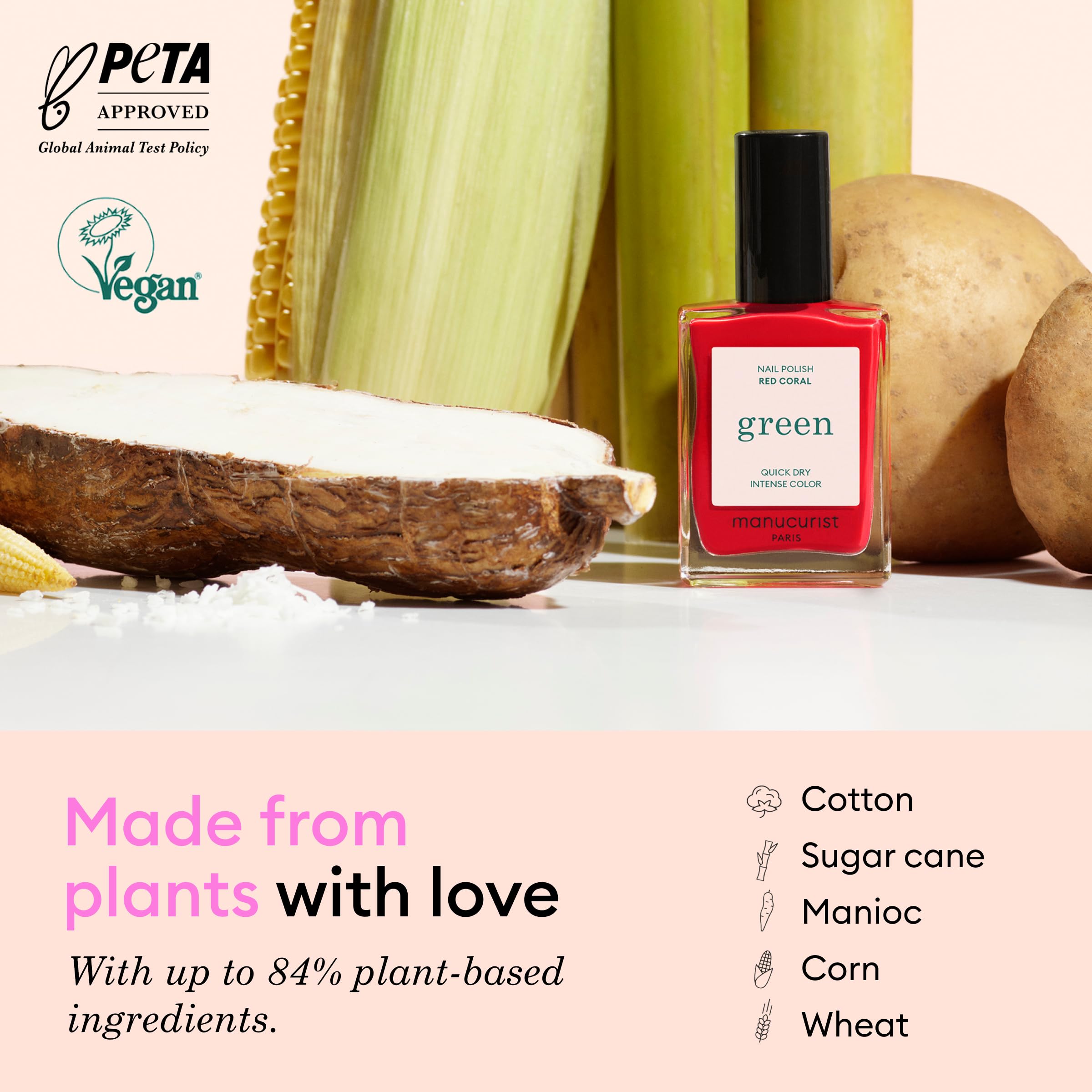 Manucurist Green Nail Polish - Hollyhock 9-Free Vegan Plant-Based Natural Nail Polish (0.5 fl oz) for Manicure & Nail Care | Classic Botanical Shade for Everyday Wear & Professional Salon Looks