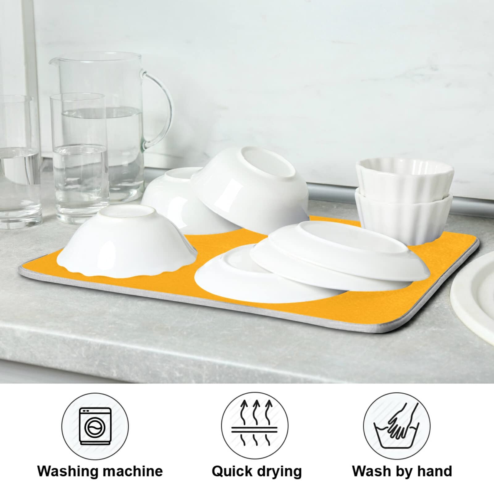 Extra Large Orange Microfiber Dish Drying Mat - 18x24 Inch Heat-Resistant Kitchen Counter Drainer Pad | Perfect for Dishes, Utensils & Cookware | Ideal for Kitchen Countertops, Sinks & Dining Tables