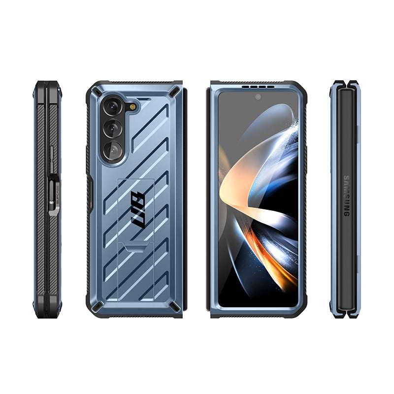 Samsung Galaxy Z Fold 5 Case with Built-in Kickstand & Screen Protector - Unicorn Beetle Pro Series (Metallic Blue) | Shockproof Protective Cover for Work, Travel & Everyday Use