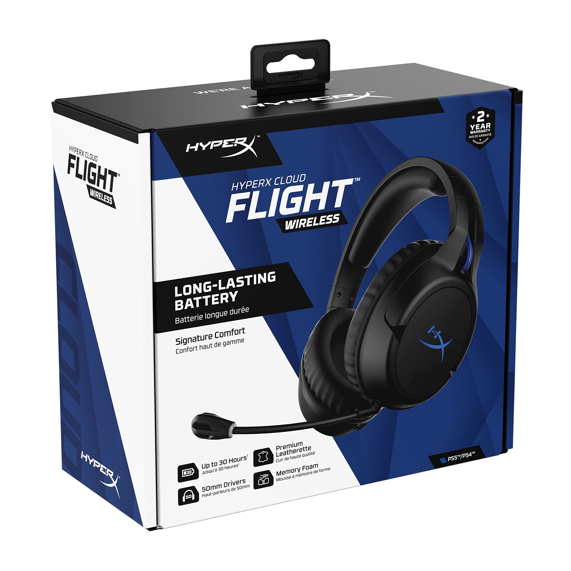HyperX Cloud Flight Wireless Gaming Headset for PS5, PS4, PC - 30H Battery Life, Memory Foam Ear Cushions, Noise-Cancelling Mic with LED Mute (Renewed) - Perfect for Competitive Gaming & Long Streaming Sessions