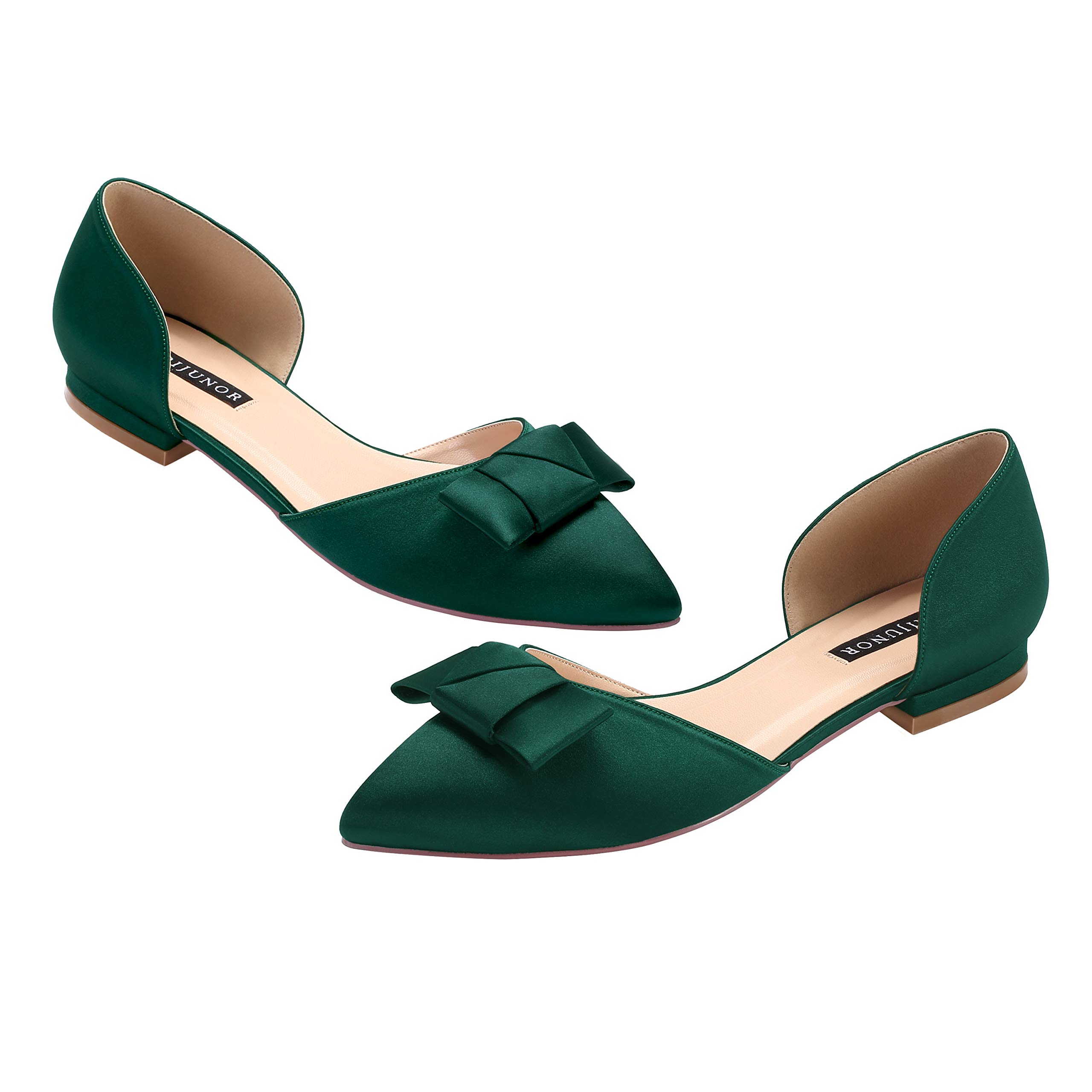ERIJUNOR Comfortable Low Heel Wedding Shoes for Bride - Elegant Bow Knot D'Orsay Pointy Toe Flats | Perfect for Bridal Showers, Weddings & Formal Events