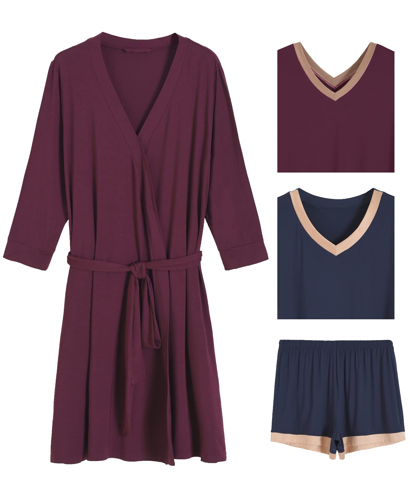 Women's 4-Piece Bamboo Viscose Pajama Set with Nightgown & Robe - Soft Sleepwear for Comfortable Nights & Relaxing at Home