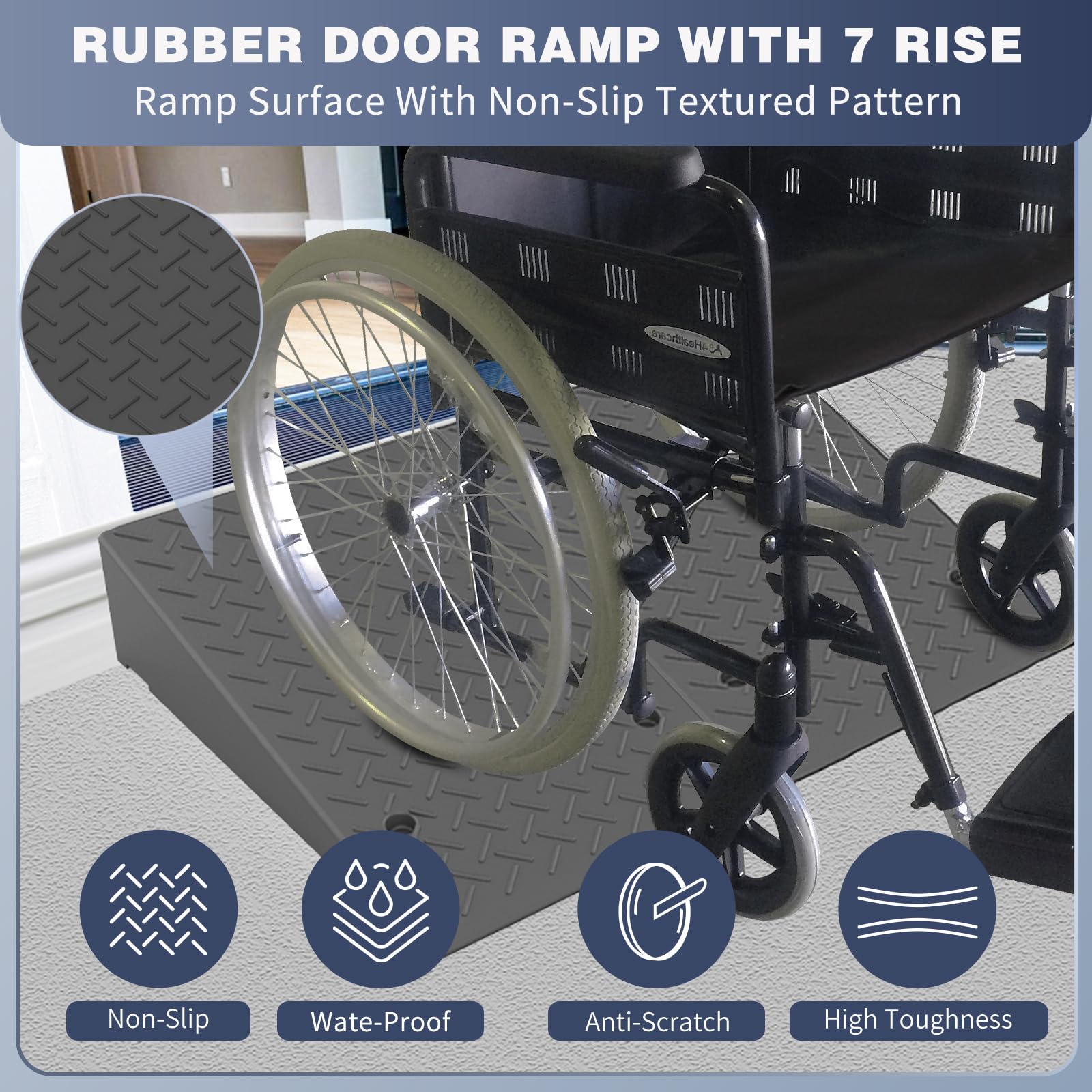 Non-Slip Rubber Threshold Ramp 5 Inch Rise - Heavy Duty 2200LBS Capacity Wheelchair Ramp for Doorways, Steps & Vehicles - Perfect for Wheelchairs, Scooters, Cars & Mobility Aids (2 Pack) - Ideal for Home Entryways, Garages & Commercial Accessibility