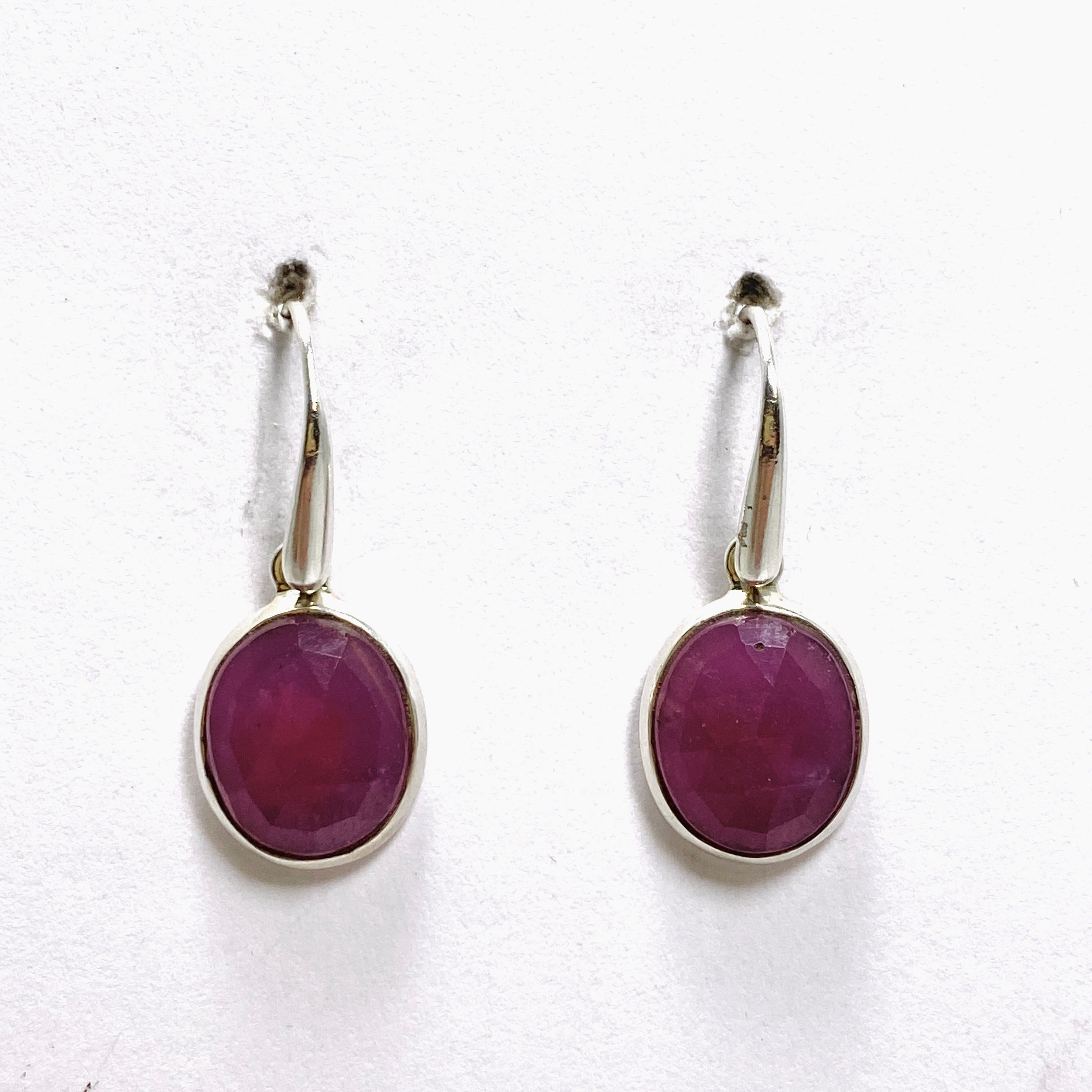 Ruby Oval Checkerboard Faceted Earrings PEGJ285 | Elegant Dangle Earrings for Women | Perfect for Parties, Weddings & Special Occasions