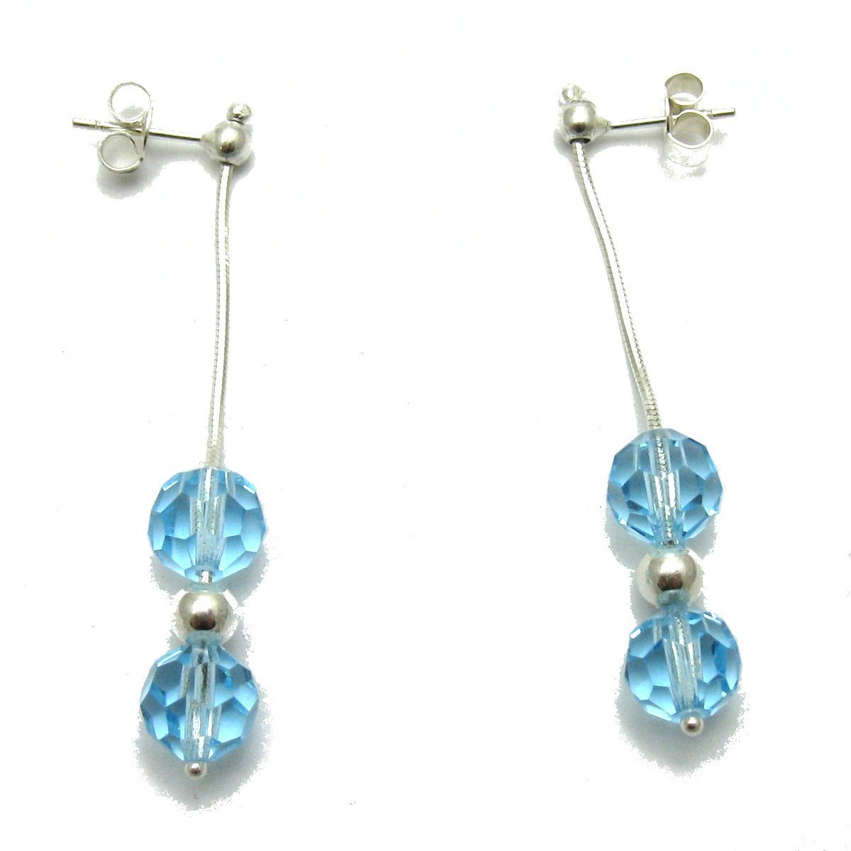 925 Sterling Silver Dangling Earrings with Aqua Crystals - Empress Jewelry for Party & Wedding