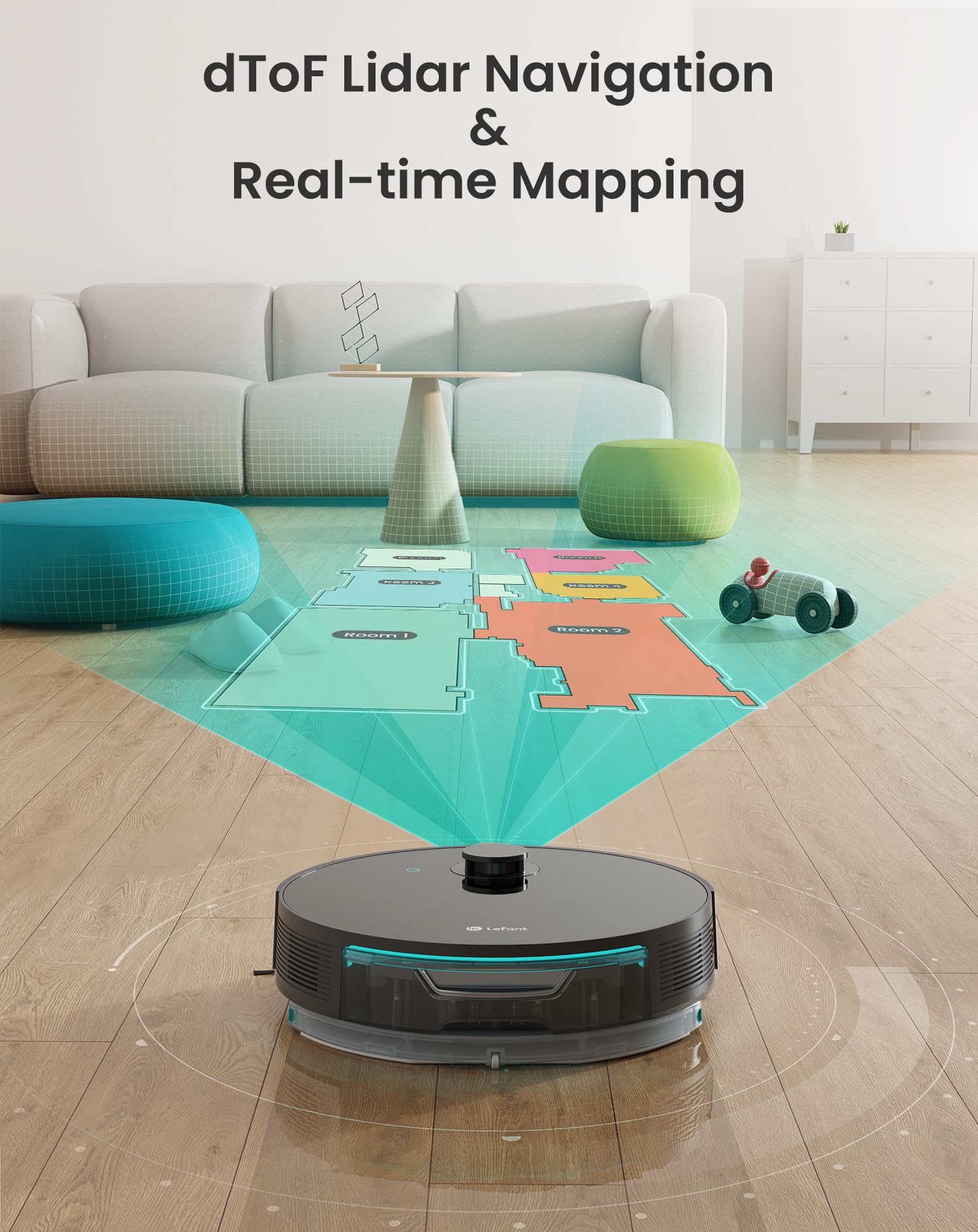 Lefant Robot Vacuum and Mop Combo - 4000Pa Strong Suction, Smart Lidar Navigation with dToF Sensors, Auto Carpet Detection, Sonic Mopping, WiFi/App/Alexa Control - Perfect for Hardwood Floors, Carpets and Pet Hair Cleaning