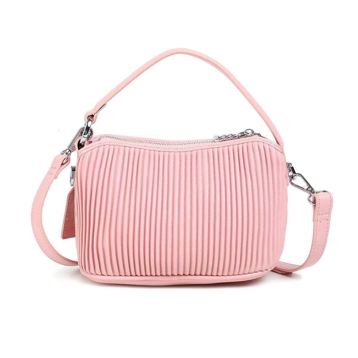 Ella Vegan Leather Crossbody Bag for Women - Light Pink Pleated Shoulder Purse | Fashion Handbag for Daily Use, Work, Travel and Date Night