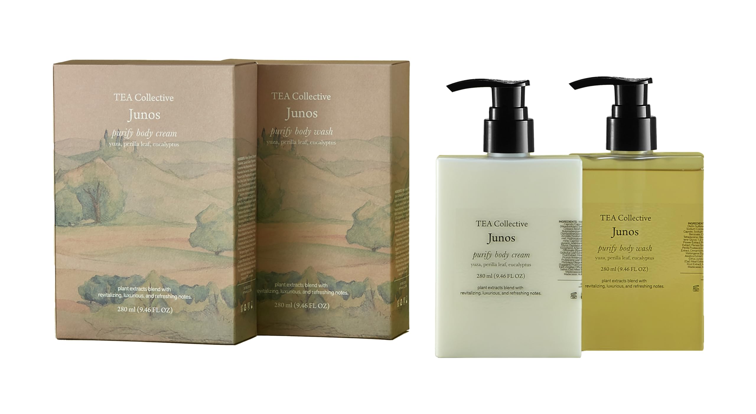 Junos Purify Body Care Set - Hydrating Body Wash & Moisturizing Cream with Yuzu, Perilla Leaf & Eucalyptus | Korean Skincare for Dry Skin | Perfect for Daily Shower & Spa Relaxation