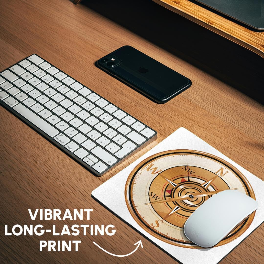 3D Rose Copper Nautical Compass Mouse Pad - 8 x 8 Inches Non-Slip Desk Mat for Office & Gaming - Perfect for Computer Workstations, Home Office, and Gaming Setups