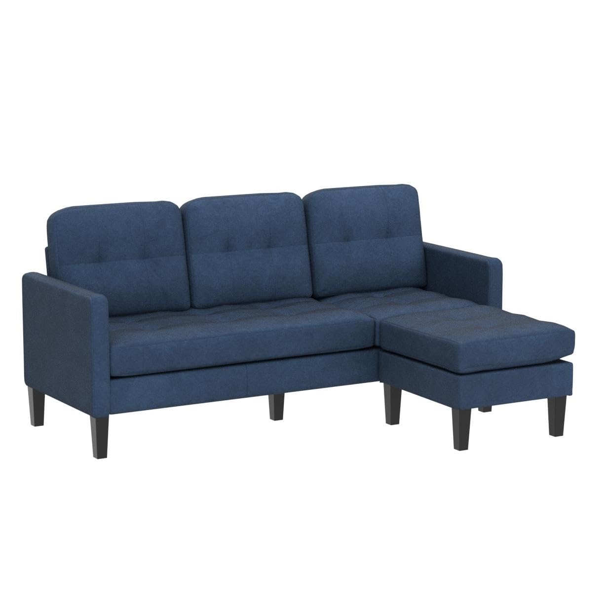 Grepatio Convertible Sectional Sofa - L-Shaped Modern Linen Fabric Couch for Small Spaces (Blue) | Perfect for Apartments, Living Rooms & Home Offices