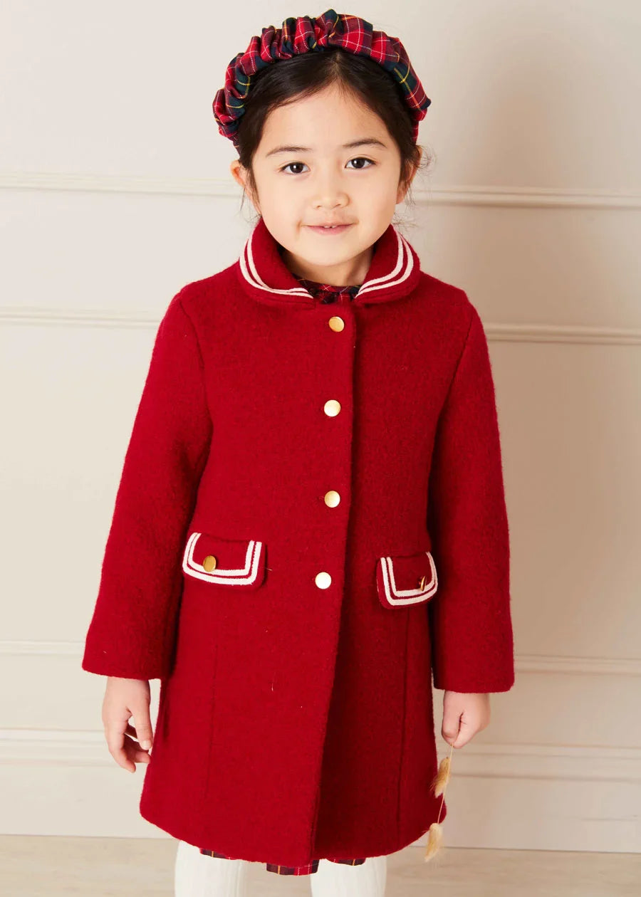 Red Single Breasted Wool Coat for Kids (4-10 Years) - Warm Winter Outerwear for School & Outdoor Activities