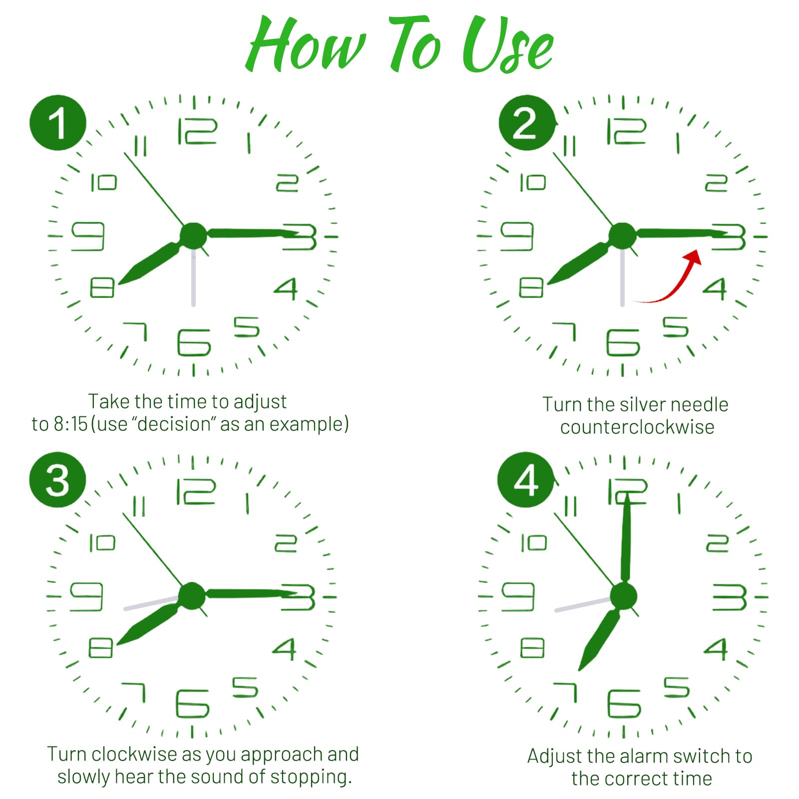 Gowkeey Silent Alarm Clock with Night Light & Luminous Hands - Non-Ticking Quartz Analog Bedside Clock, Double Bell Design (Green) | Perfect for Light Sleepers, Bedrooms, and Home Decor