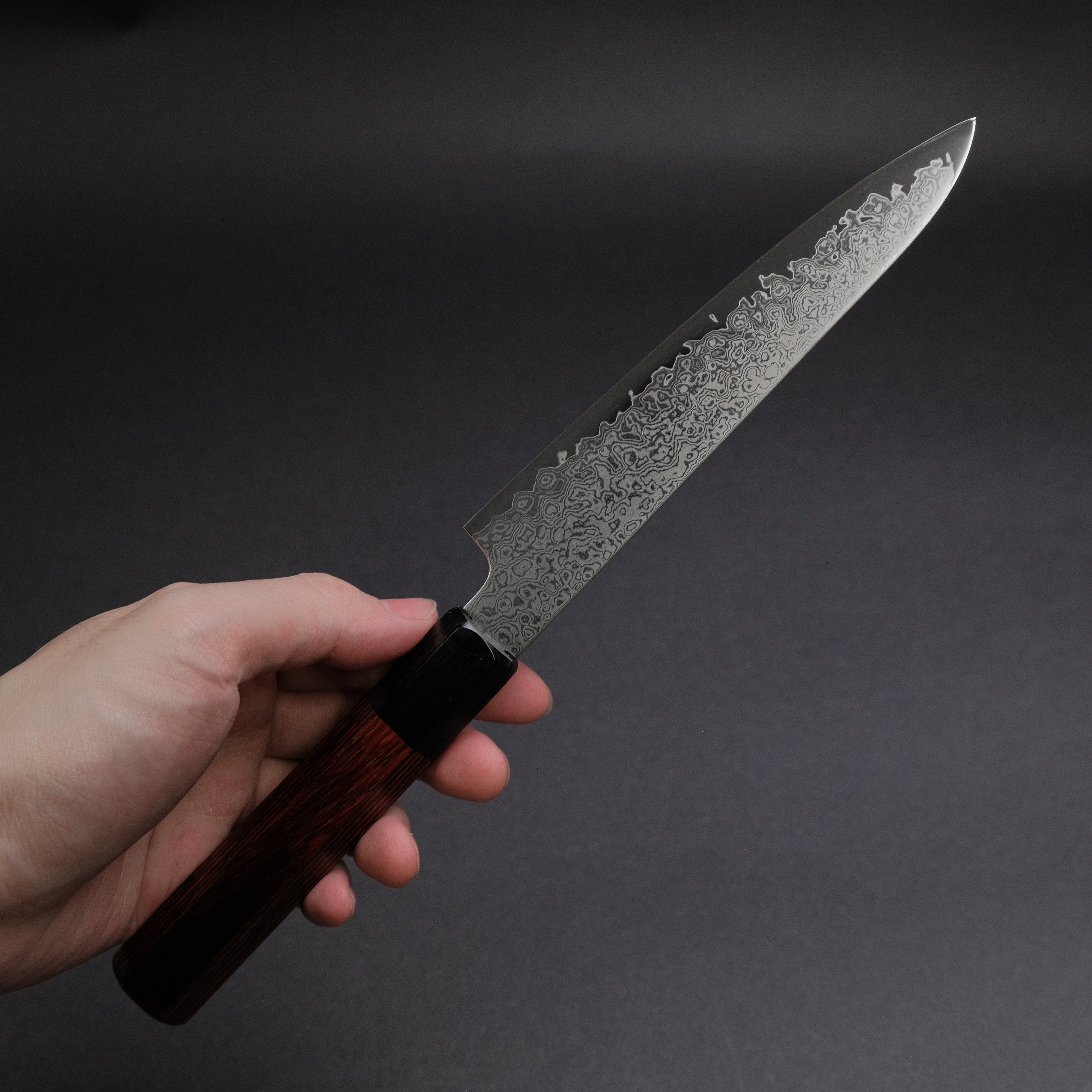 Hitohira Imojiya TH Damascus Petty Knife 150mm - Japanese Chef Knife with Pakkawood Handle (Red) - Perfect for Precision Slicing, Fruit Cutting & Small Kitchen Tasks