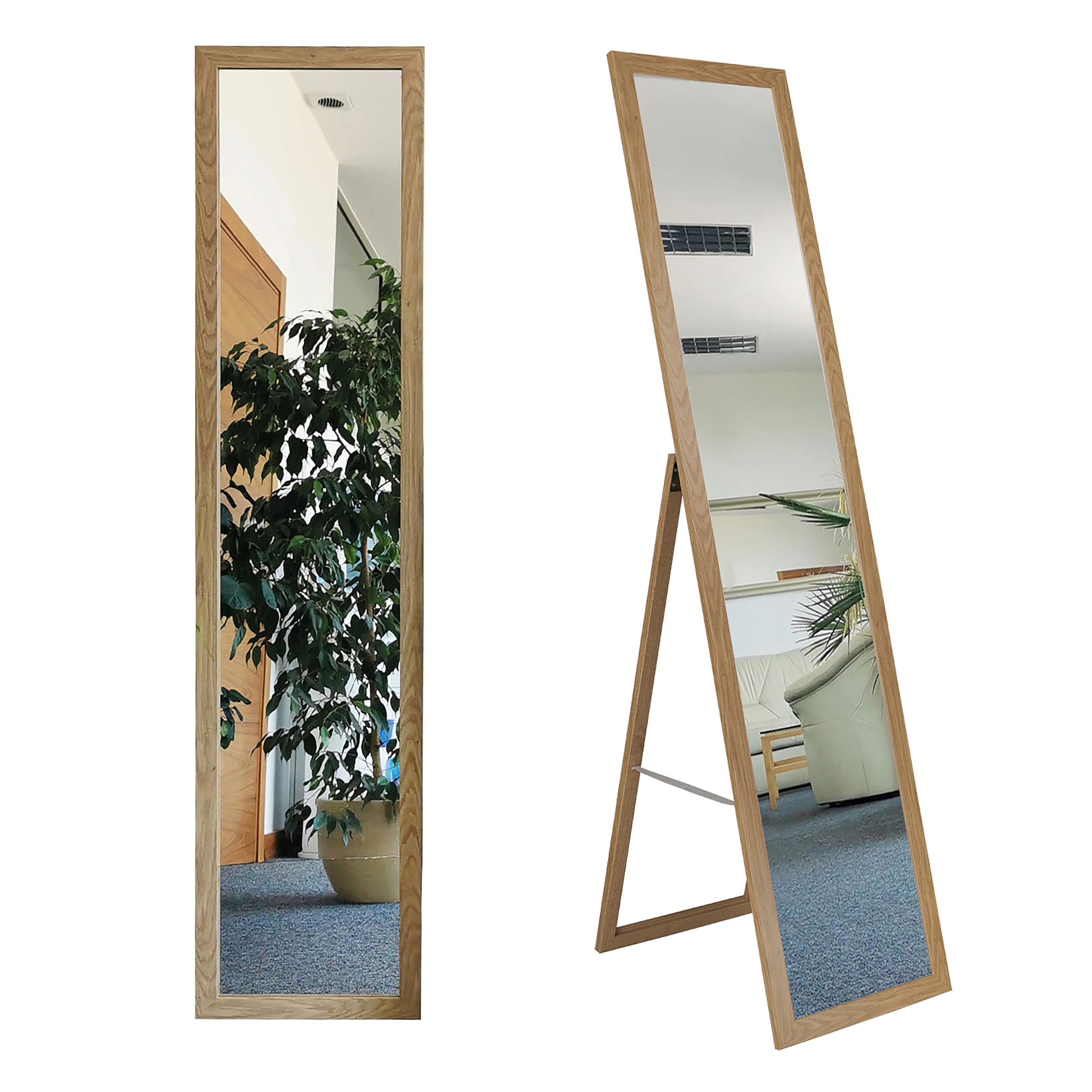 BD ART Full Length Oak Wood Framed Standing Mirror 61