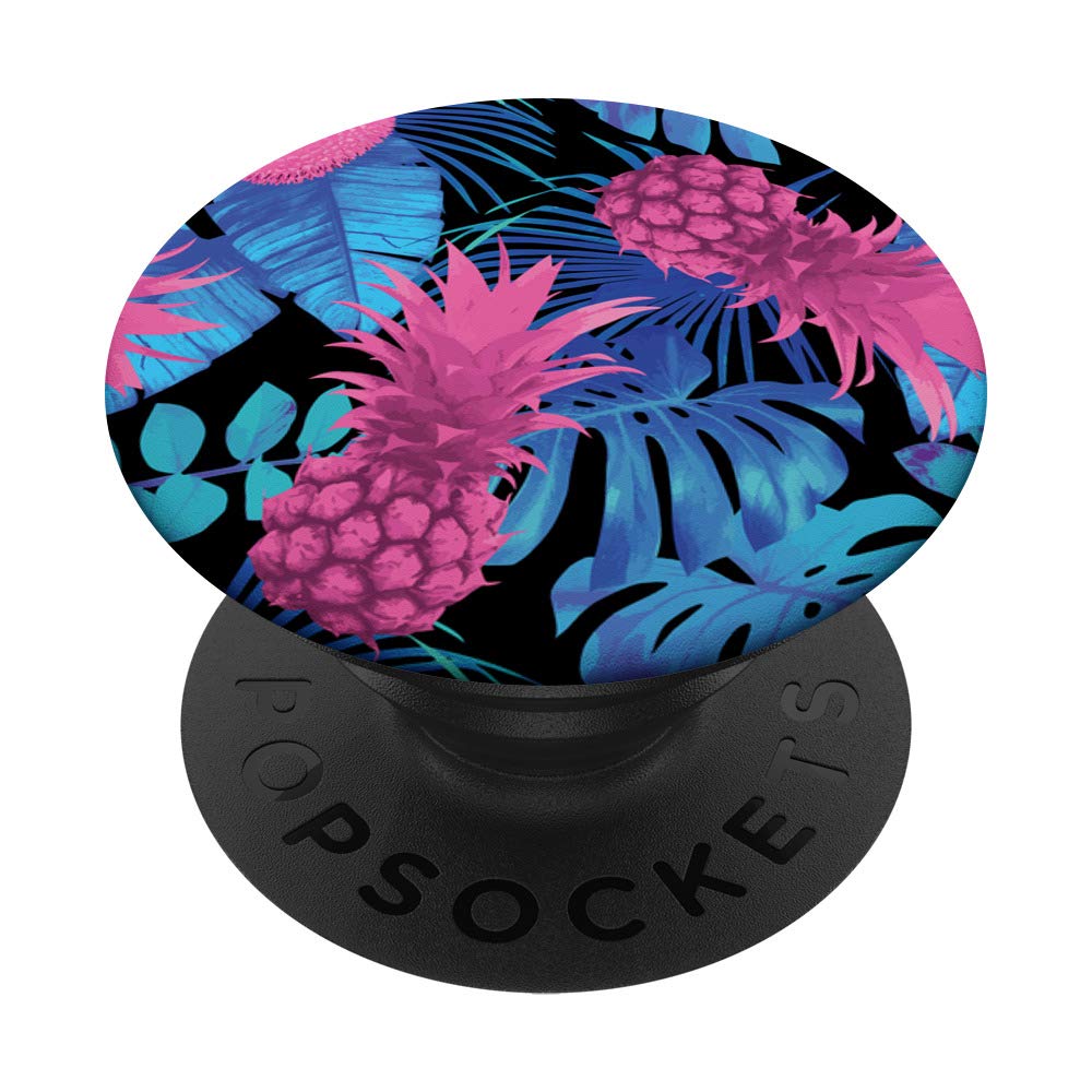 Pineapple Floral Pattern Beach Blue Watercolor Flowers PopSockets PopGrip - Swappable Phone Grip for iPhone, Samsung & Tablets | Perfect for Beach Vacations, Summer Outings & Everyday Use