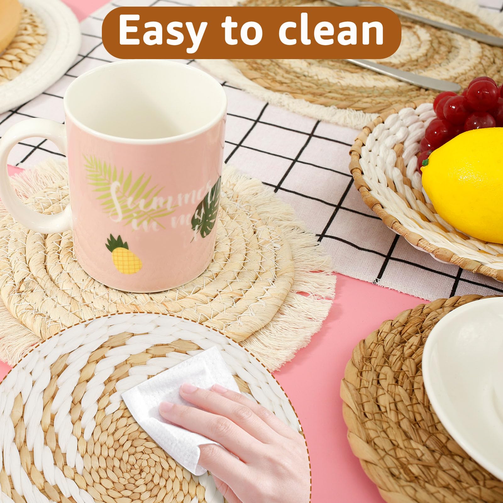 Handmade Rattan Wall Baskets - 7Pcs Woven Wall Decor for Living Room & Bedroom