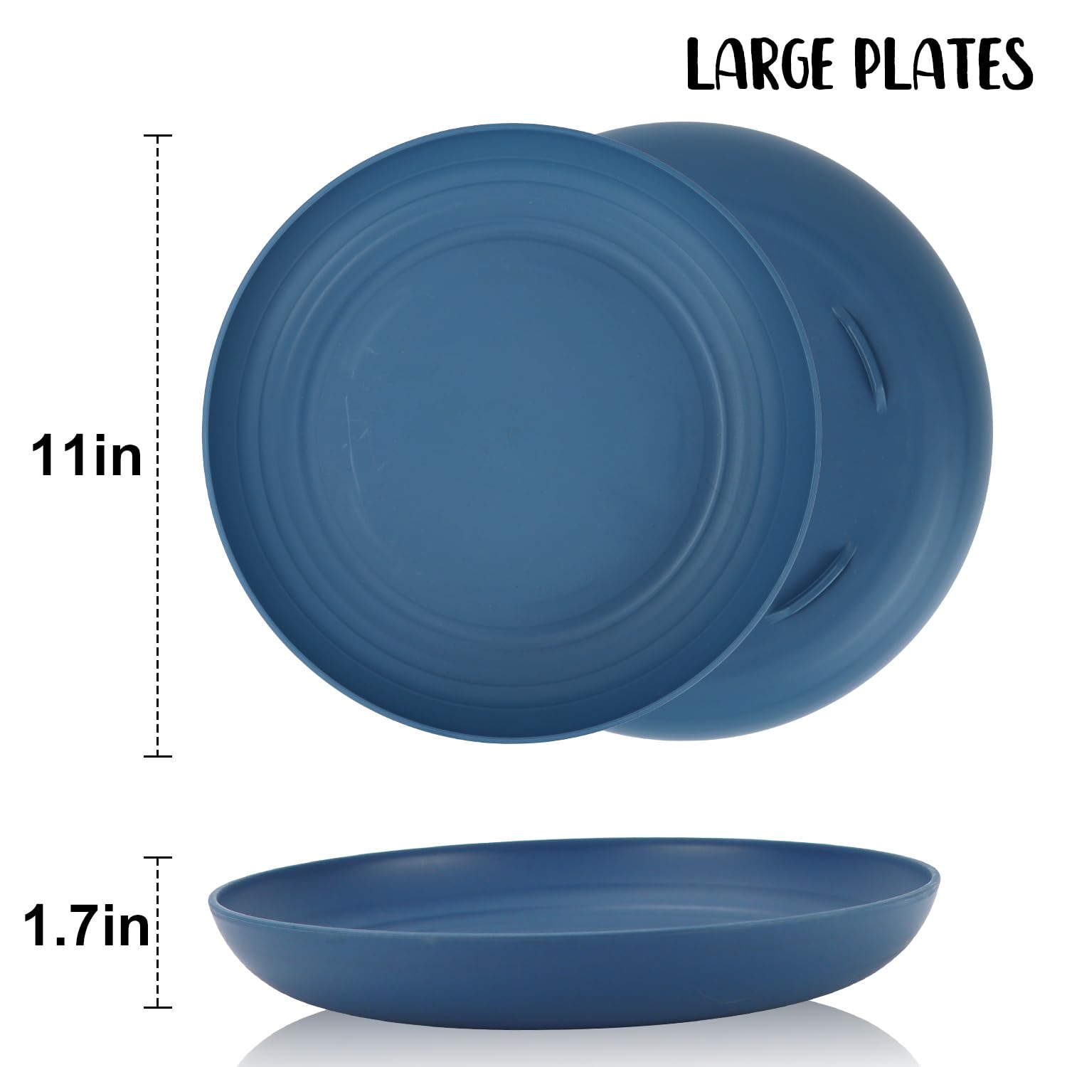 11 Inch Large Wheat Straw Plates Set of 8 - Unbreakable & Reusable Eco-Friendly Dinner Plates, Microwave & Dishwasher Safe, Durable Plastic Plate Alternative for Kitchen, Camping, Picnics & Outdoor Dining (Multicolor)