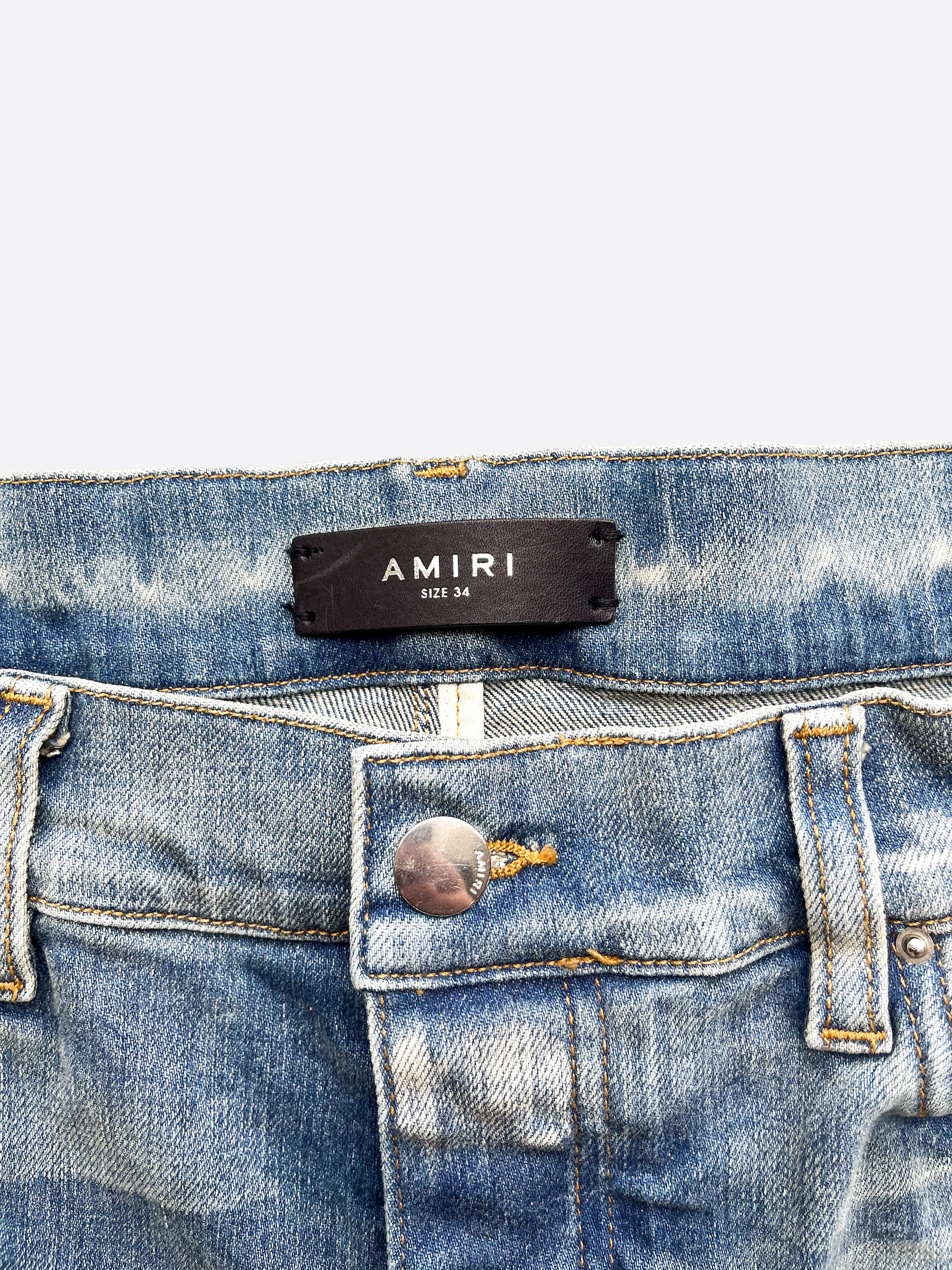 Amiri Blue Bandana Patch MX1 Distressed Denim Jeans for Men - Vintage Washed Slim Fit Ripped Skinny Jeans | Perfect for Streetwear, Casual Outfits & Night Out Looks