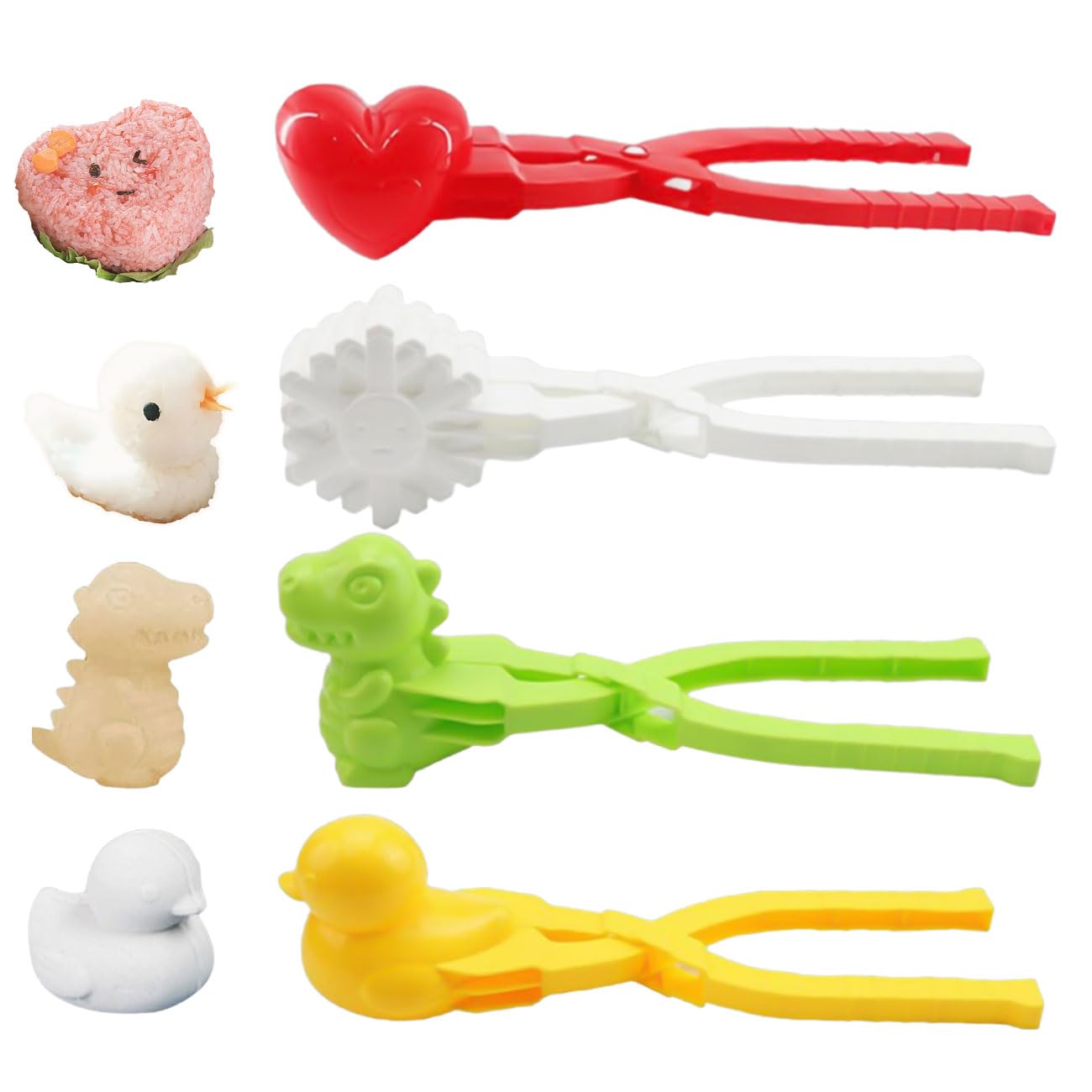 4-Piece Duck Rice Mold Set - DIY 3D Animal Shaper for Sushi, Rice Balls & Croquettes (Dinosaur, Love, Duck, Snowflake Shapes) | Perfect for Kids' Lunches, Party Food & Bento Box Decoration