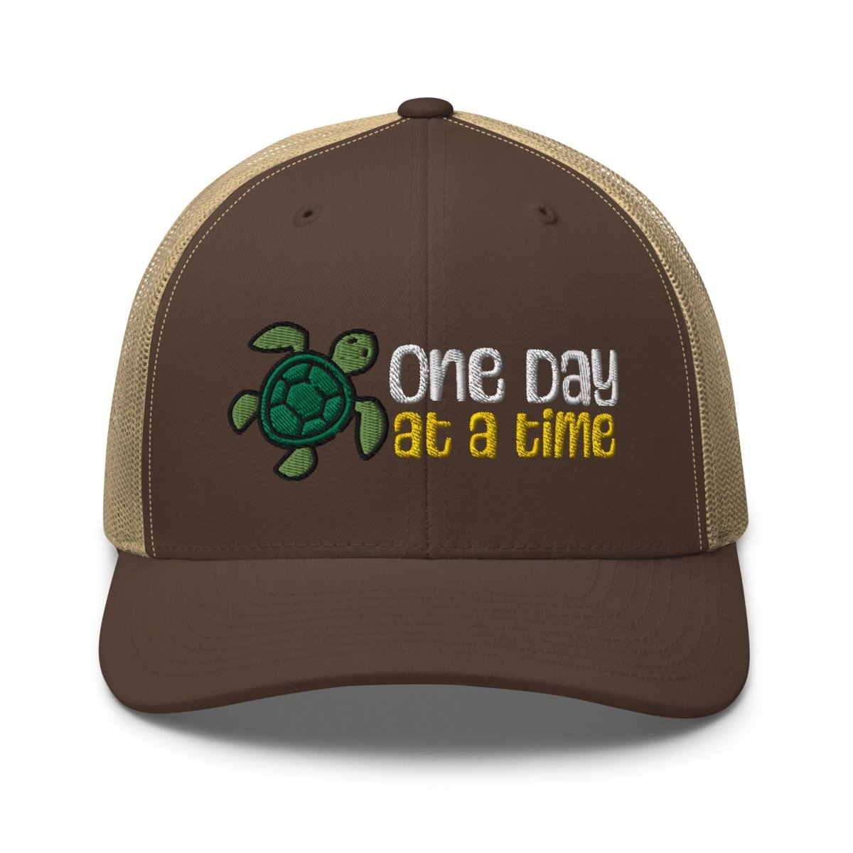 One Day at a Time Turtle Trucker Hat - Stylish Adjustable Baseball Cap with Motivational Message for Daily Resilience - Perfect for Outdoor Activities, Hiking, and Casual Wear